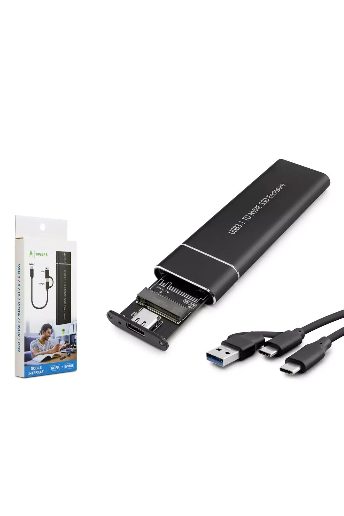MN6 M7799X TYPE-C + USB SSD KUTUSU NVME M2 (CHIP JMS583) SİYAH