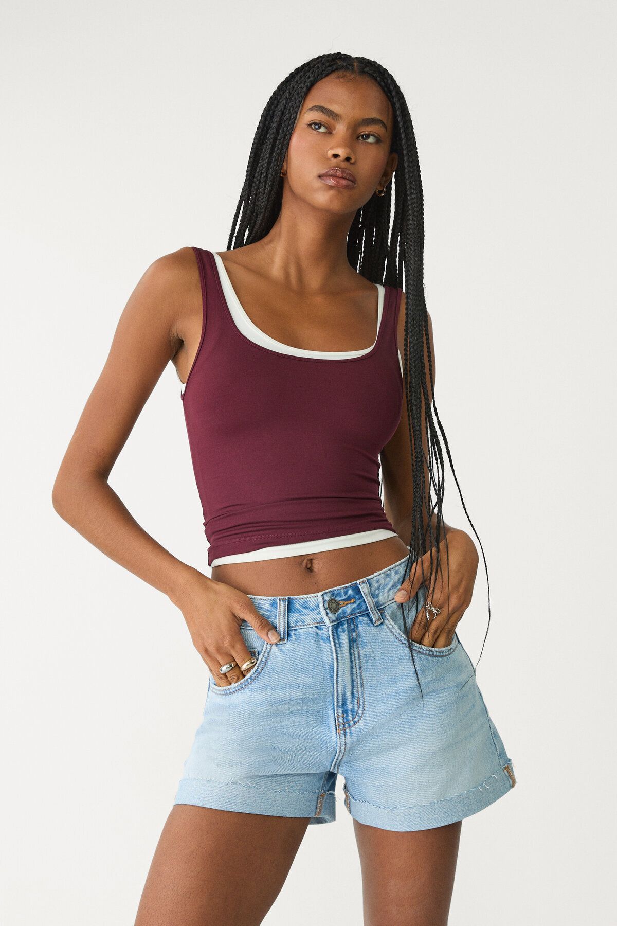 Stradivarius Paçası kıvrık jean şort