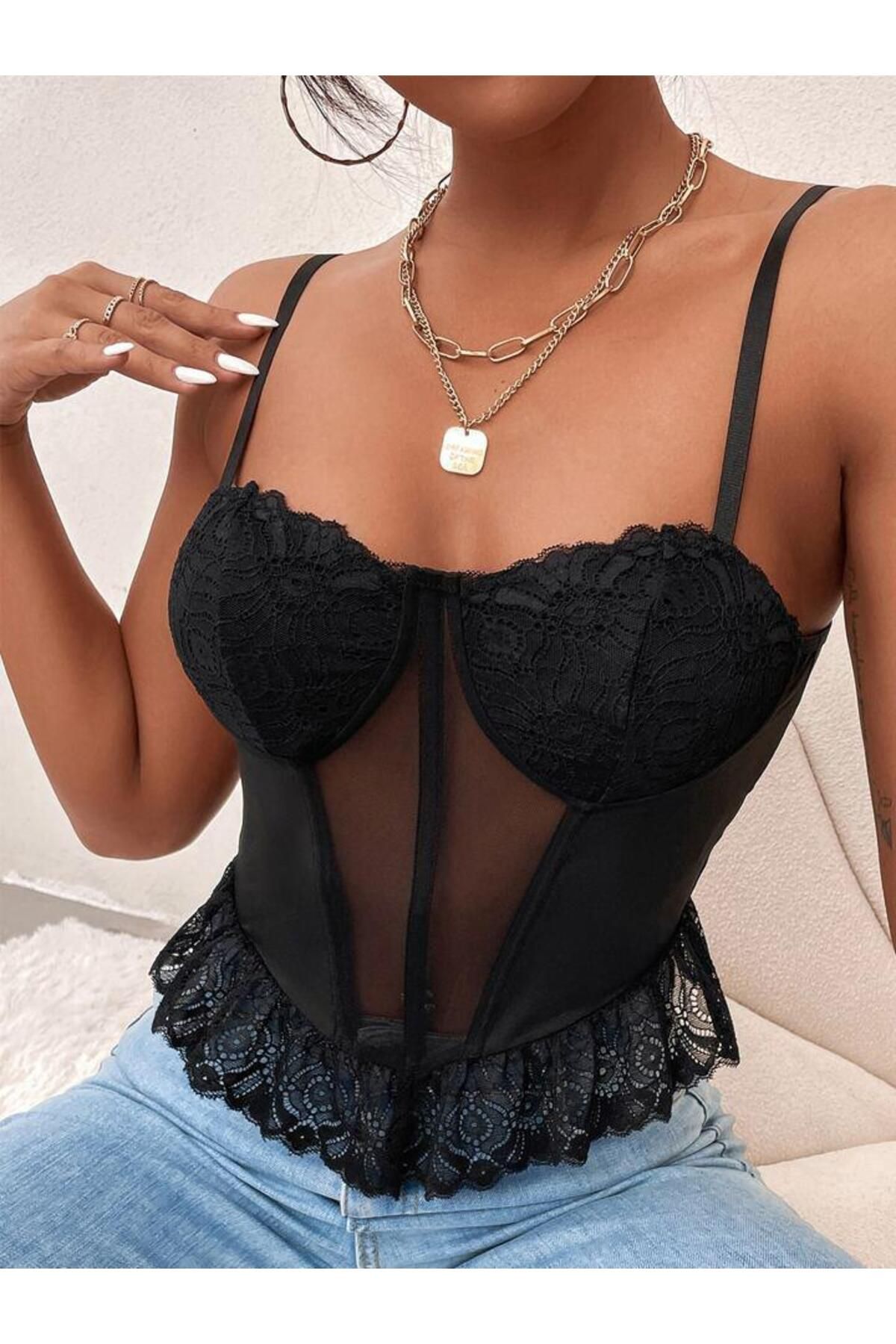 DEEP SECRET Crop Korse Detaylı Dantel Büstiyer