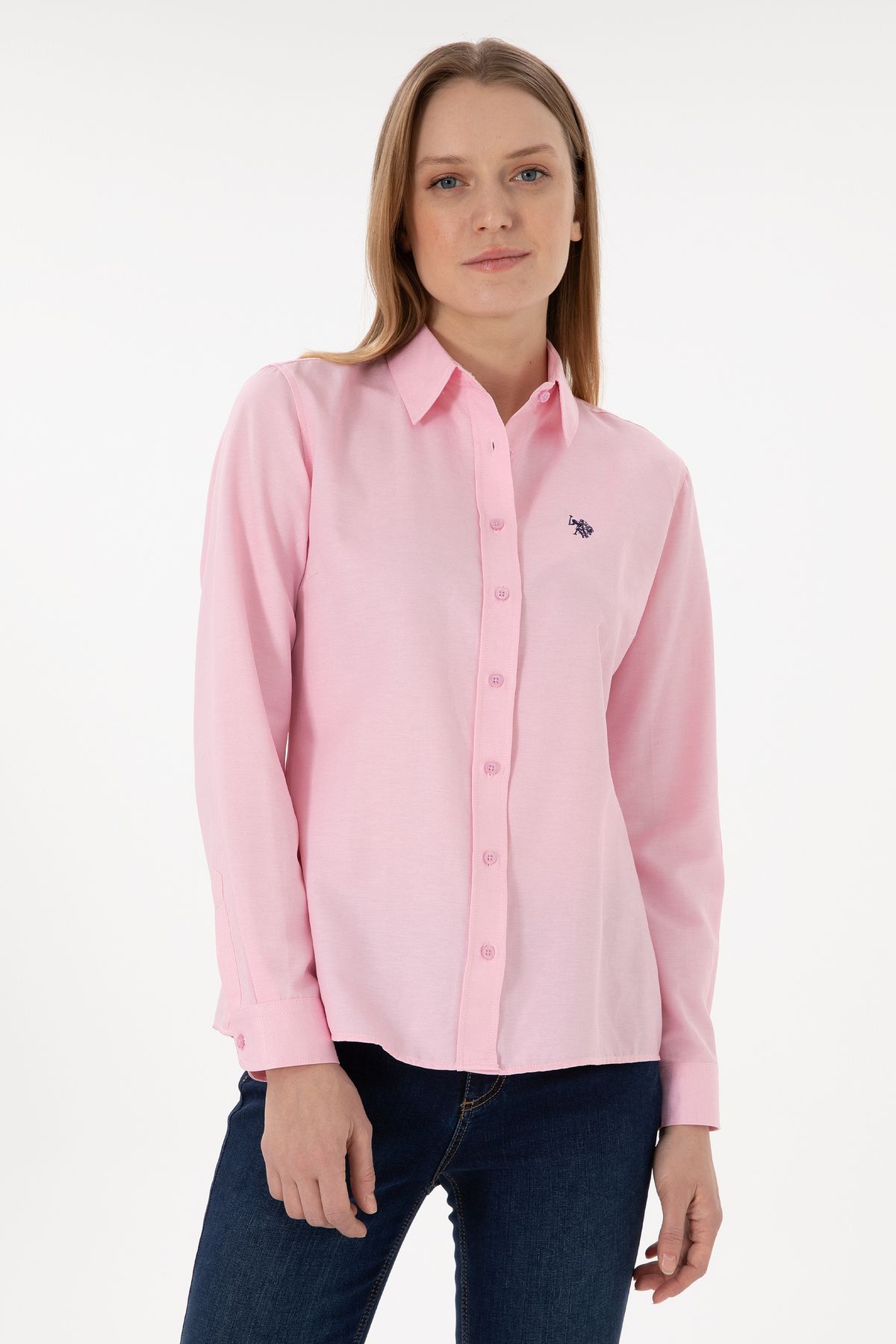 U.S. Polo Assn. Kadın Pembe Uzun Kollu Basic Gömlek 50297002-VR041