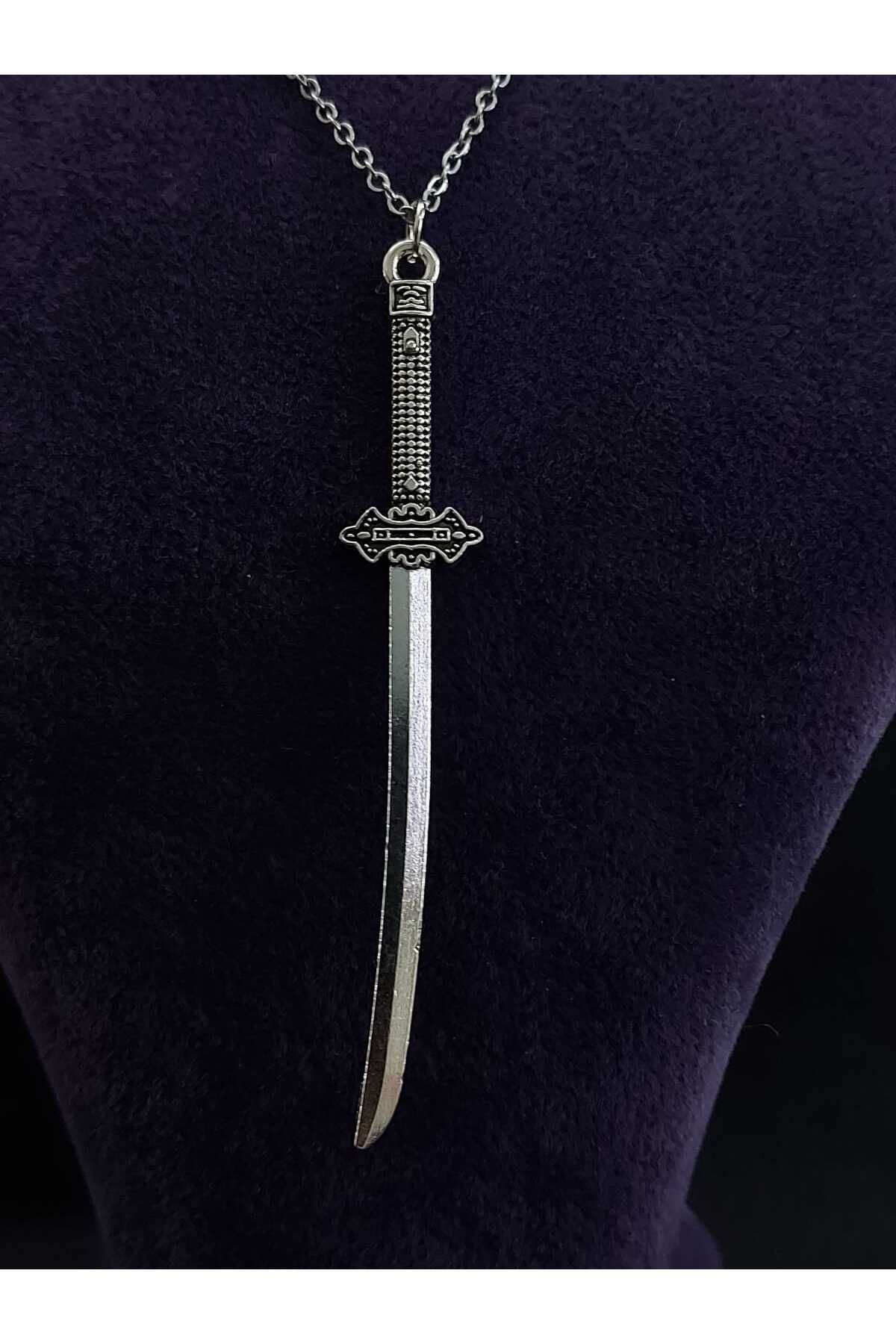 sarıyer silver Samuray Kılıç Figür Katana Uzakdoğu Ninja Vintage Model Savaş Güç Temalı Çelik Kolye