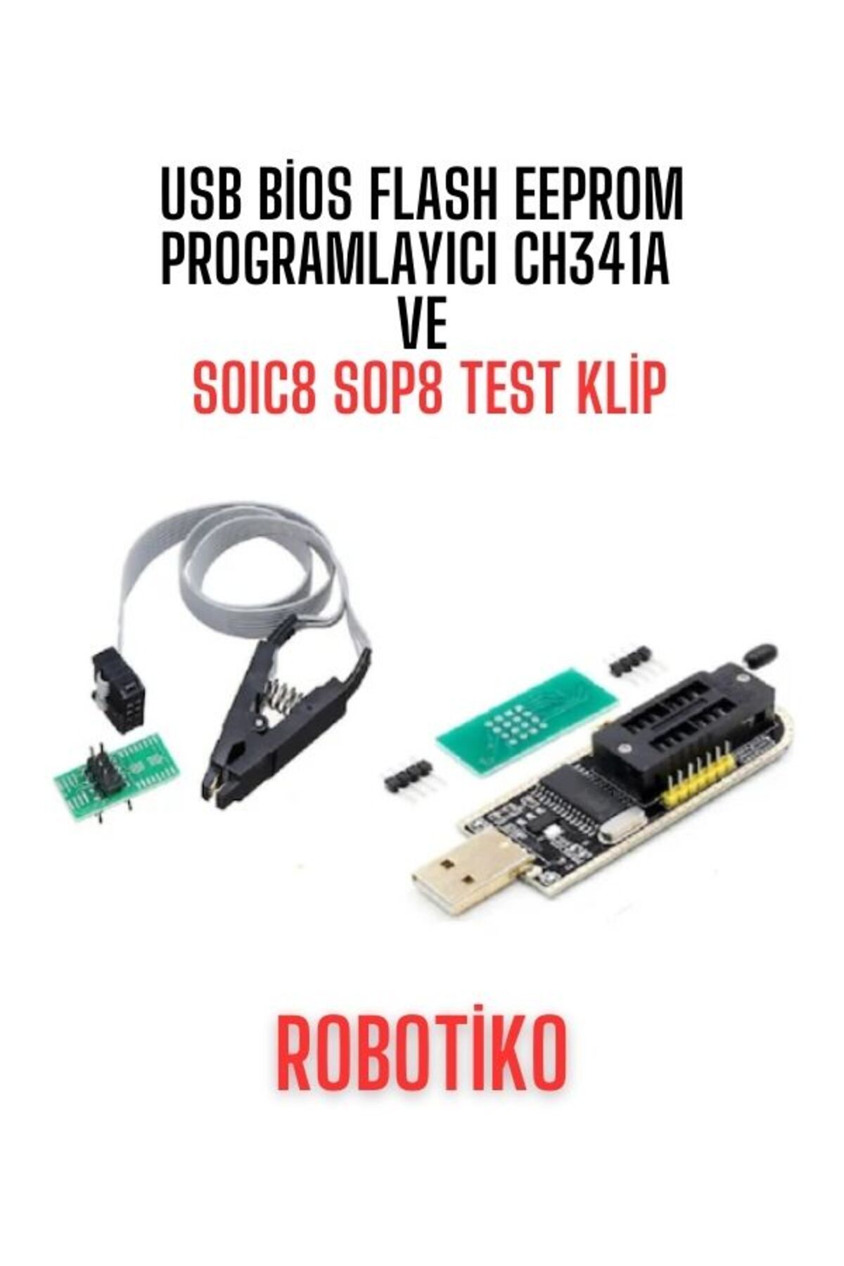 OEM Usb Bios Flash Eeprom Programlayıcı Ch341A ve Soıc8 Sop8 Test Klipsi