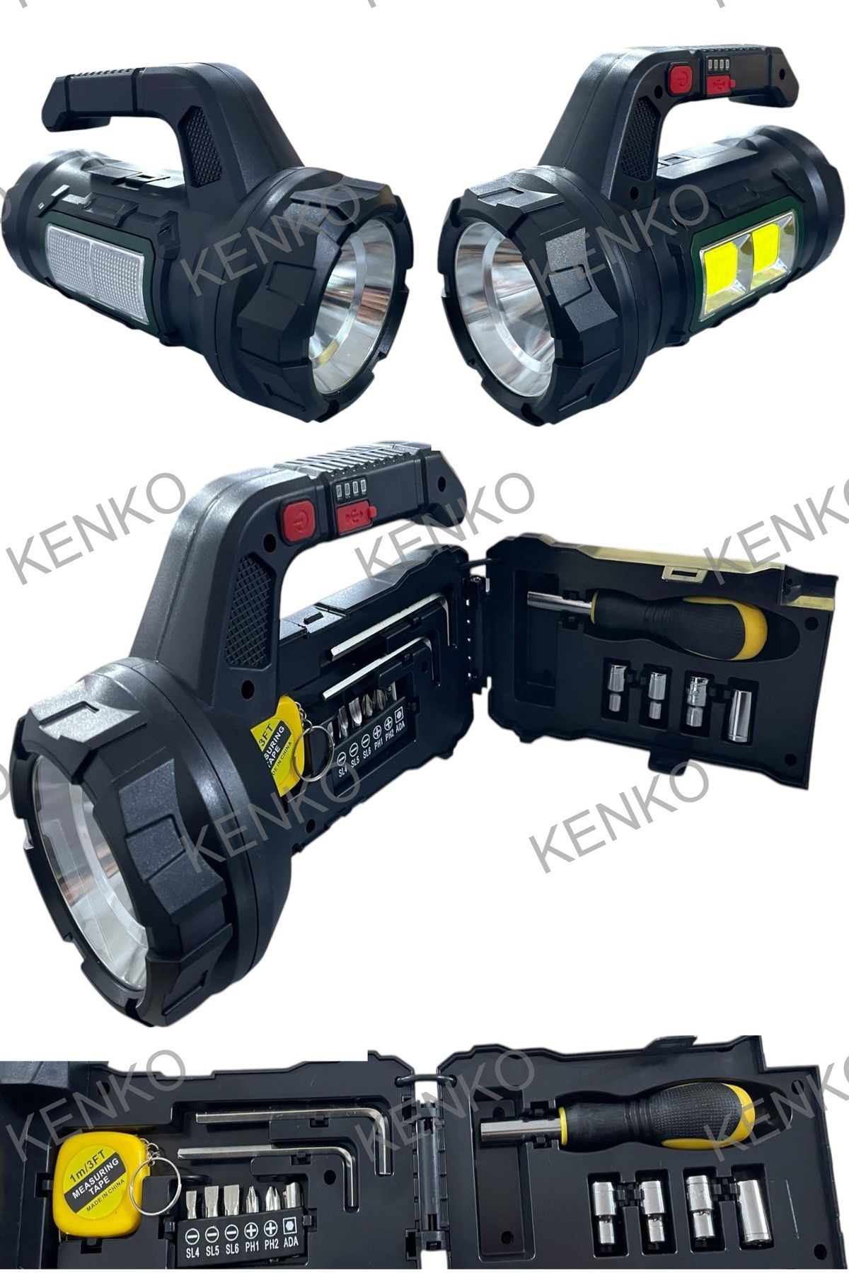 Kenko 5 Modlu Tamir Setli El Feneri | Lokma Tornavida Alyan Metre Set | 18W Cob Led Yan Çakar Led Işıldak
