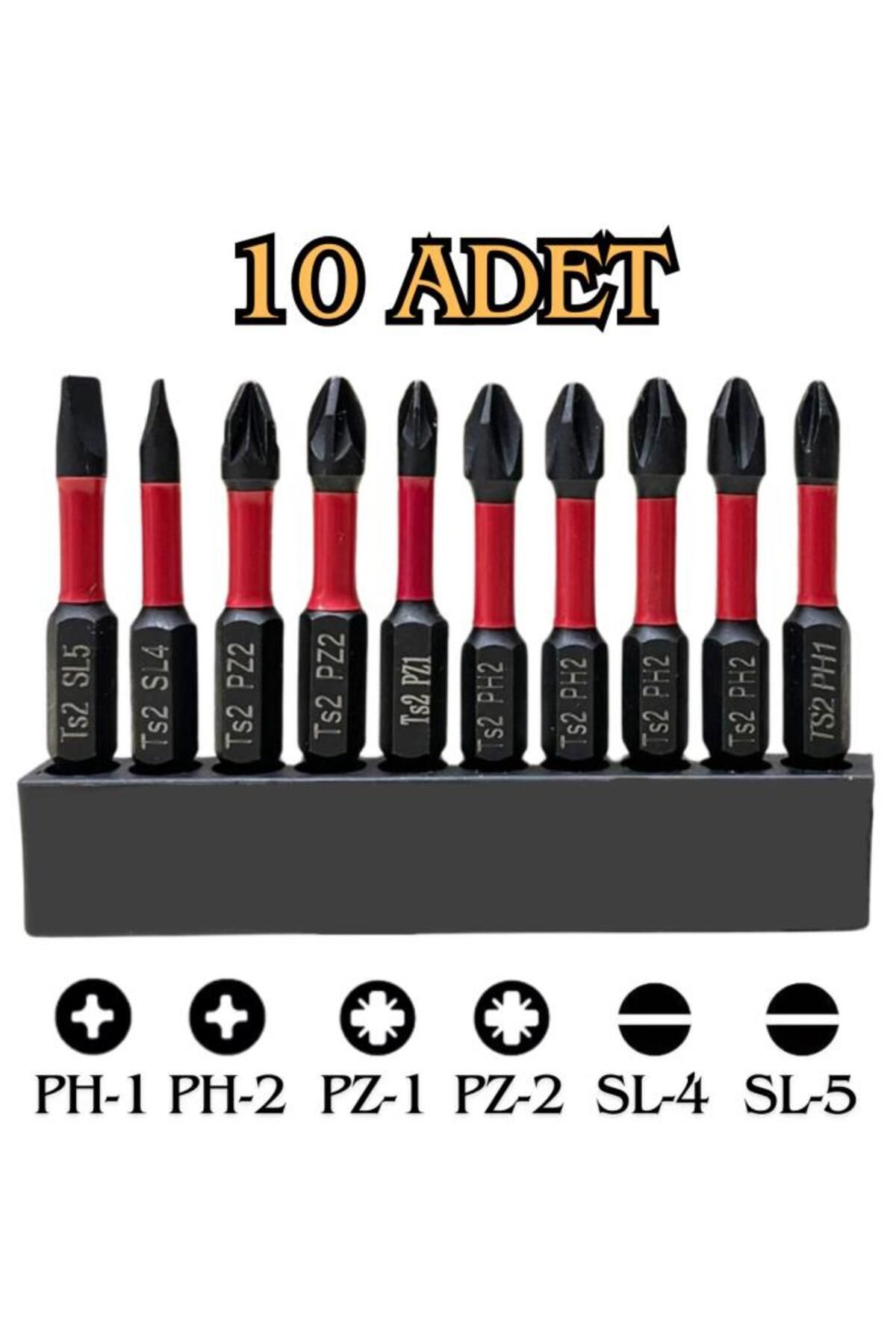 DepoMega 10 Adet Mıknatıslı Bits Uç Yıldız Düz S2 Çelik 50 MM Matkap Uç