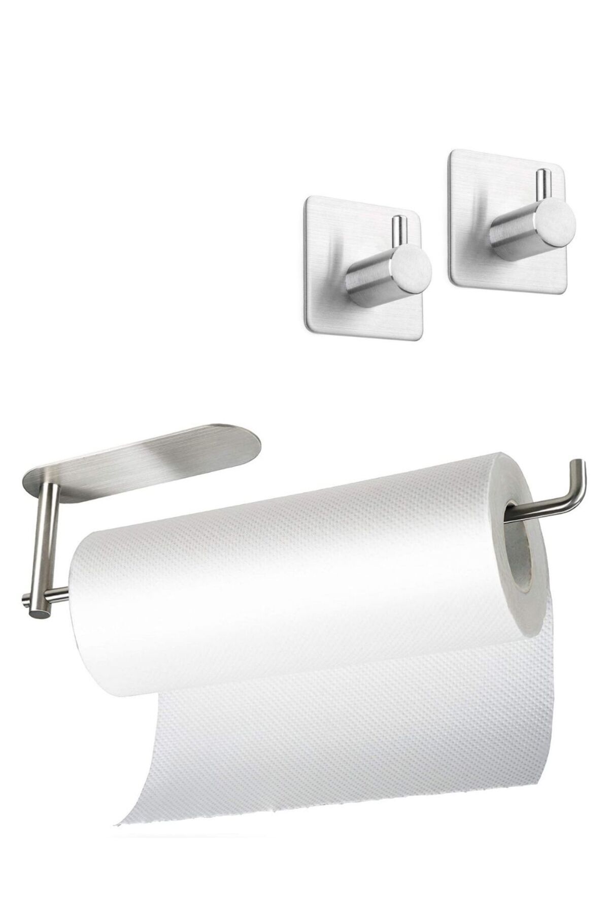 DELTAHOME Paslanmaz Çelik Yapışkanlı Kağıt Havluluk - 2 Adet Banyo Askısı SET - Anında Kolay Montaj Vida Yok!