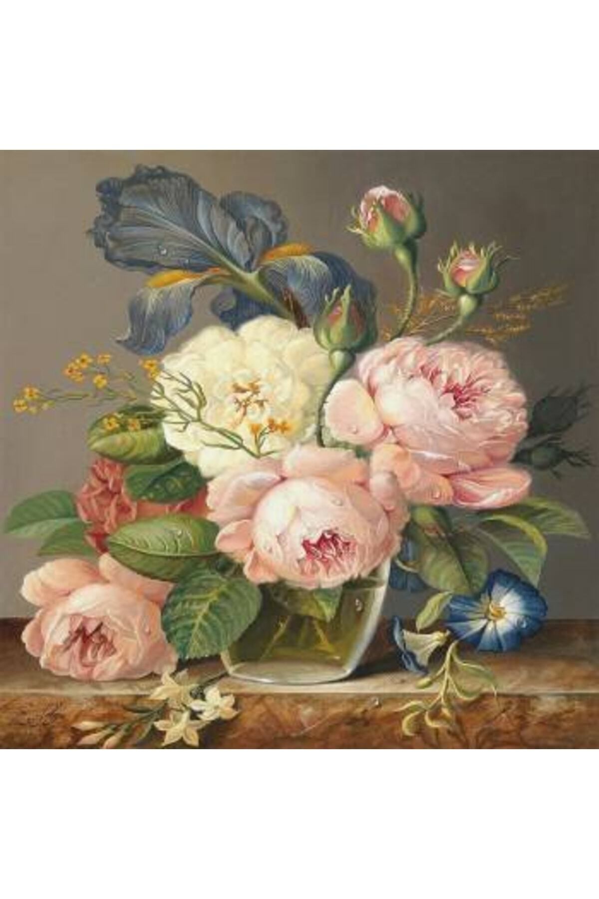 Pastelya Sayılarla Boyama Seti Çerçeveli Kasnaklı Vazoda Çiçekler  50 x 65 cm