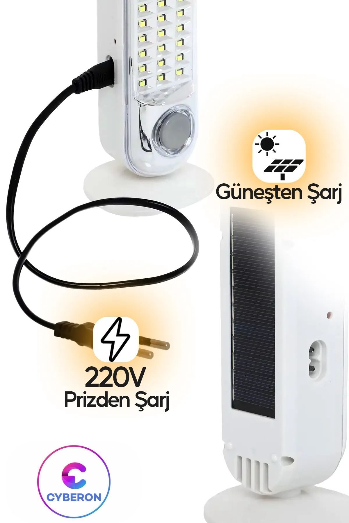 CYBERON C-005 42 Ledli Fener Solar Güneş Panelli Ultra Güçlü Ledli Şarjlı Işıldak