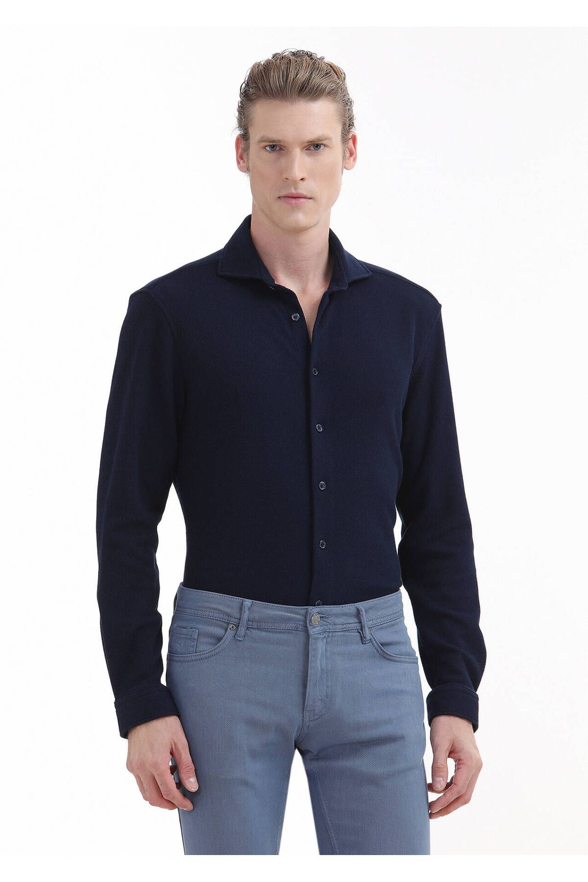Ramsey Lacivert Mikro Regular Fit Casual %100 Pamuk Gömlek