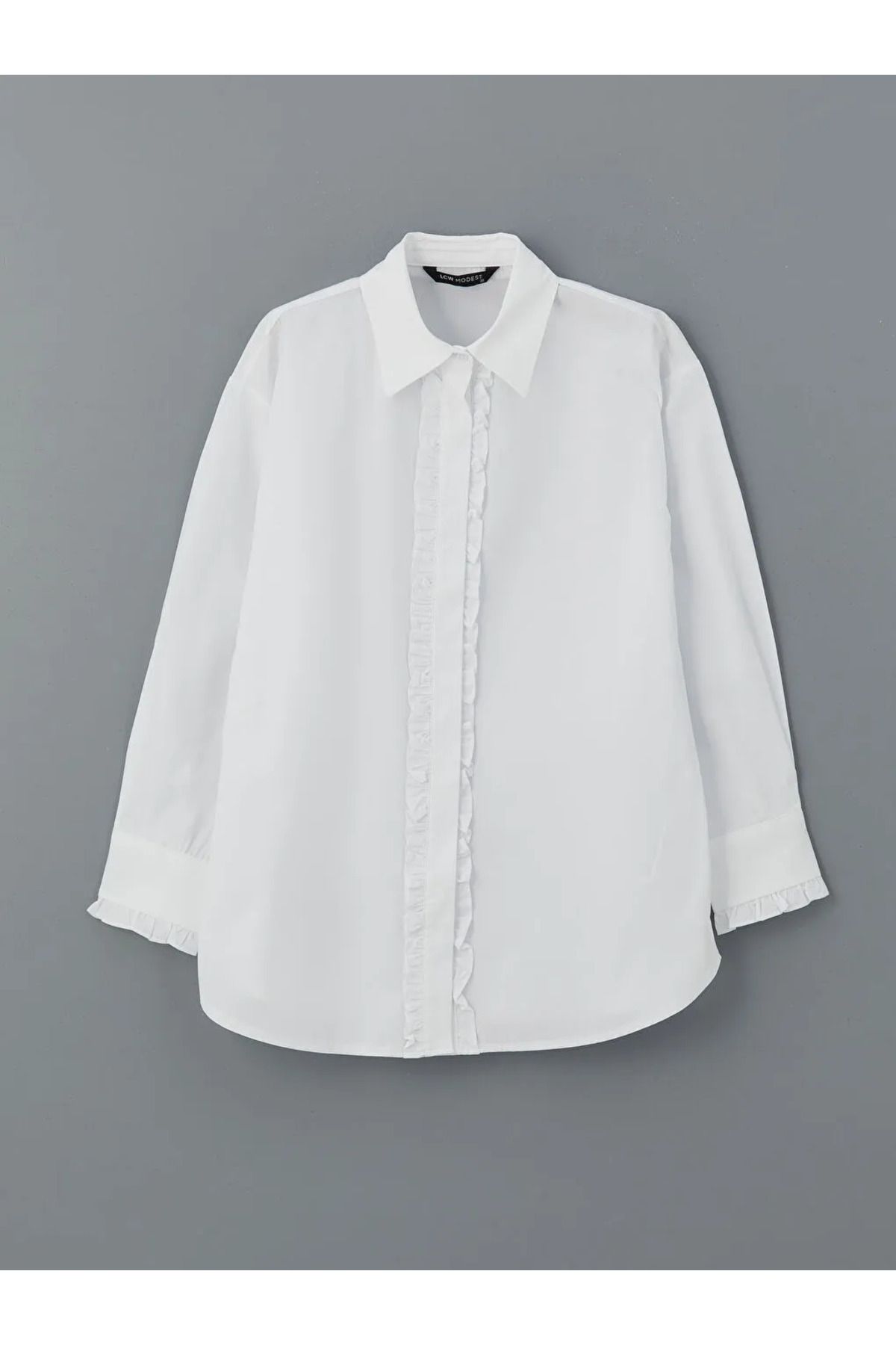LC Waikiki LCW Modest Ekru Fırfır Detaylı Poplin Kadın Gömlek Tunik