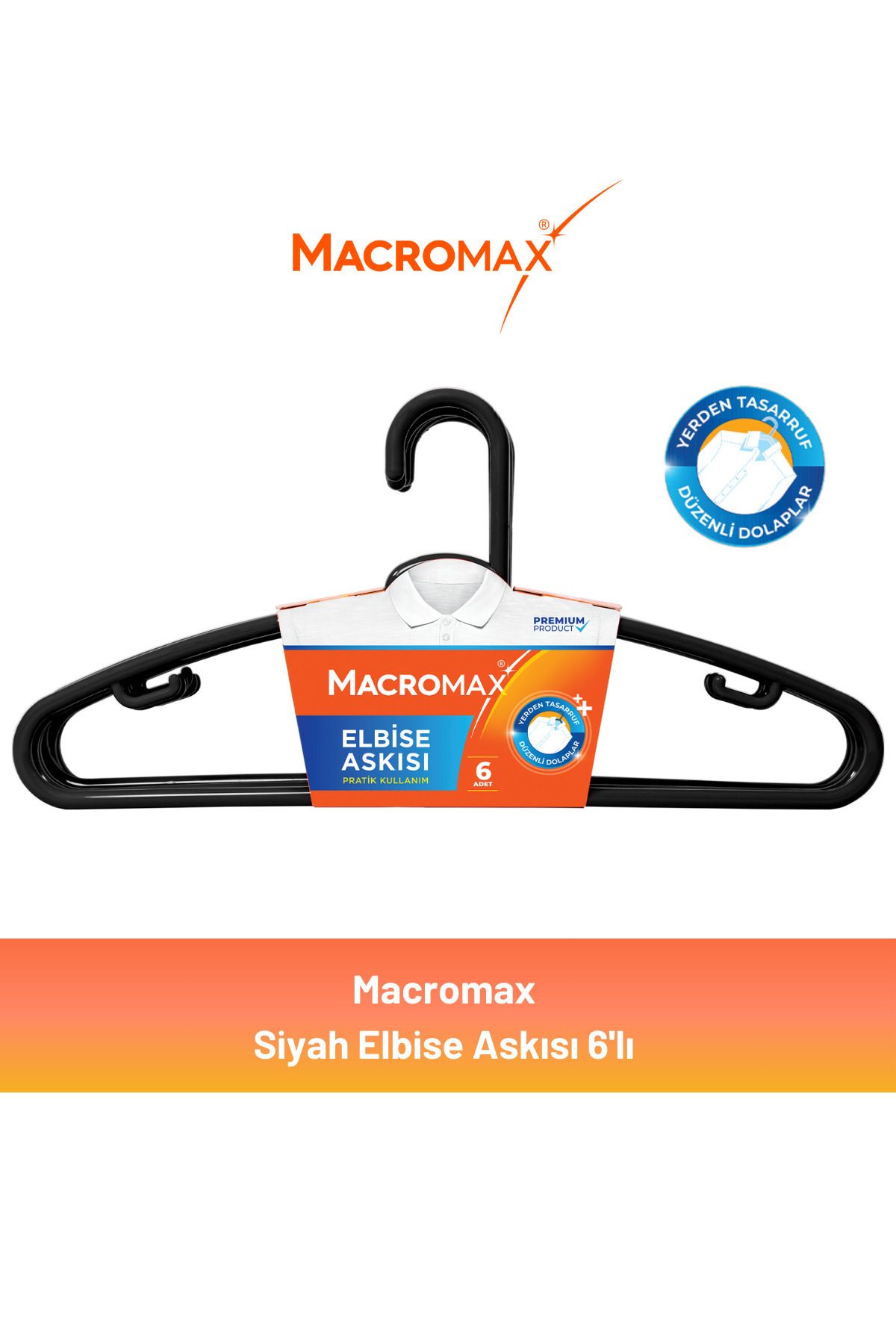 MACROMAX Siyah Elbise Askısı 6'lı