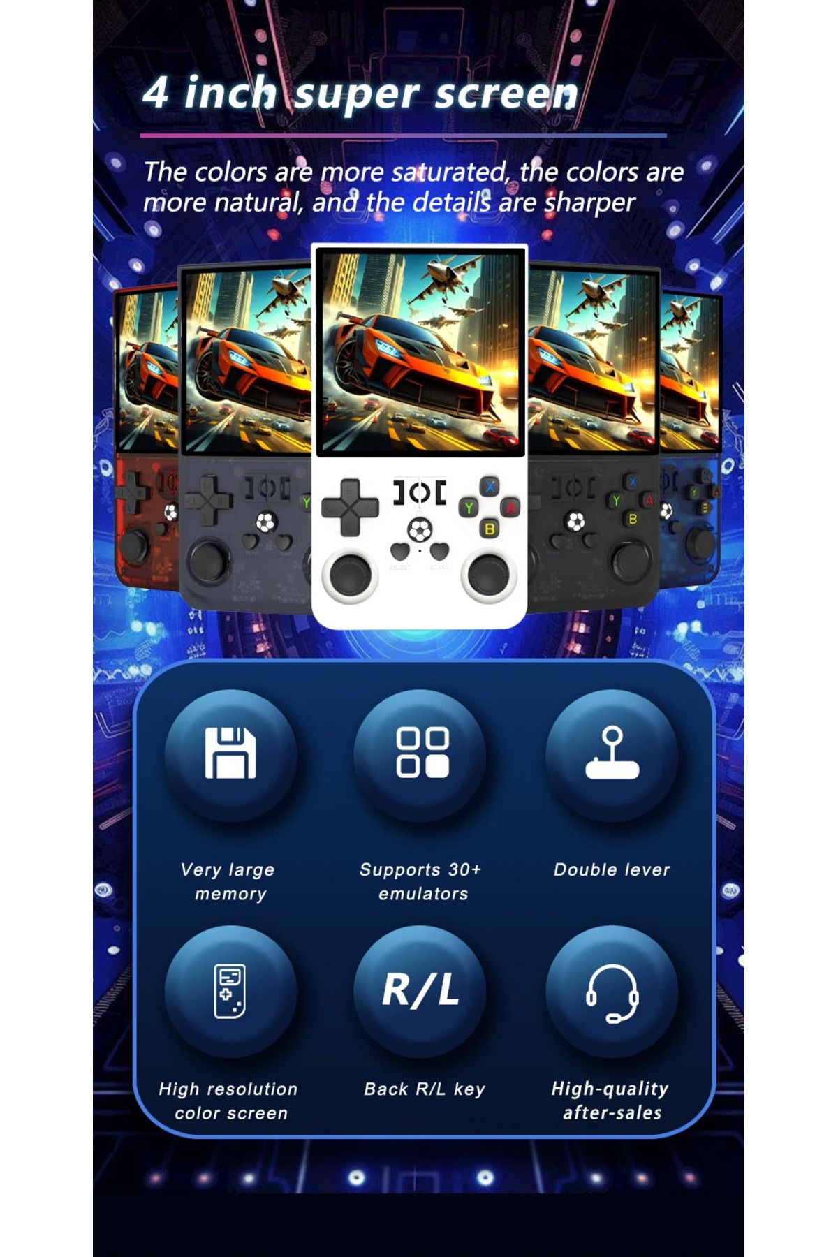 Genel Markalar R36S Max 4 inç Geniş HD Ekran El Oyun Konsolu Atari  64 Gb GTA PES Game Player Çantalı 21000 Oyun