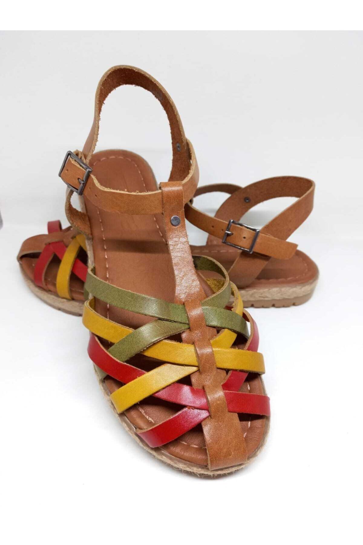 PUNTO 395022 Hakiki Deri Renkli Kadın Sandalet