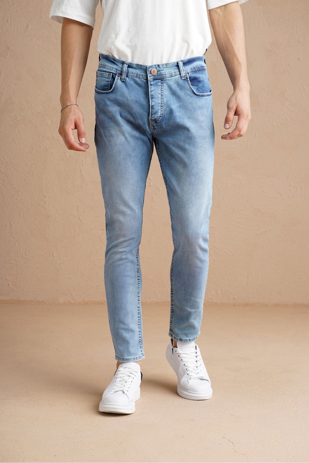 Tarz Cool Erkek Açık Mavi Yıkamalı Skinny Fit Jean Pantolon