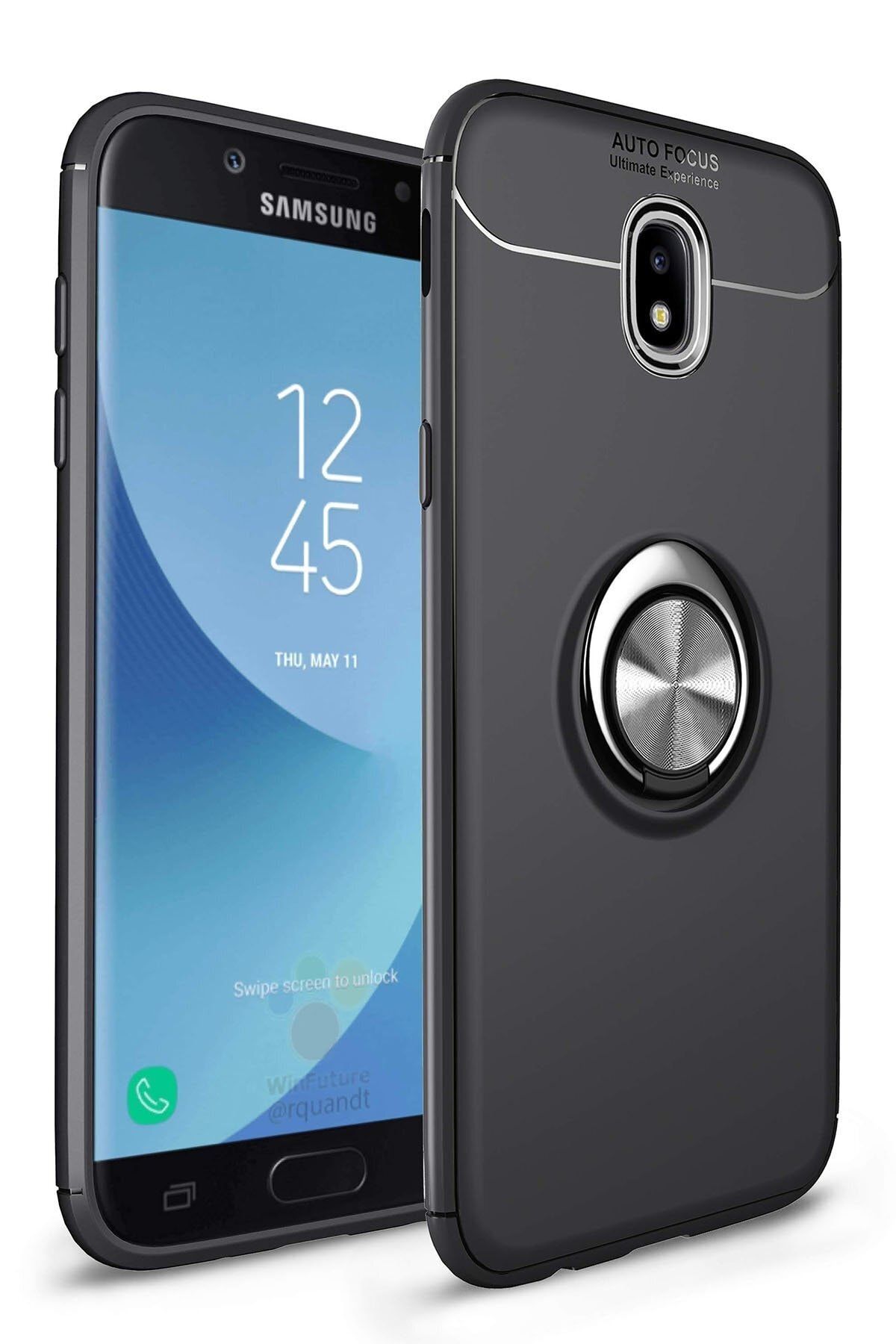 Samsung Ankacep Galaxy J7 Pro / J730 Kılıf Range Yüzüklü Silikon - Siyah