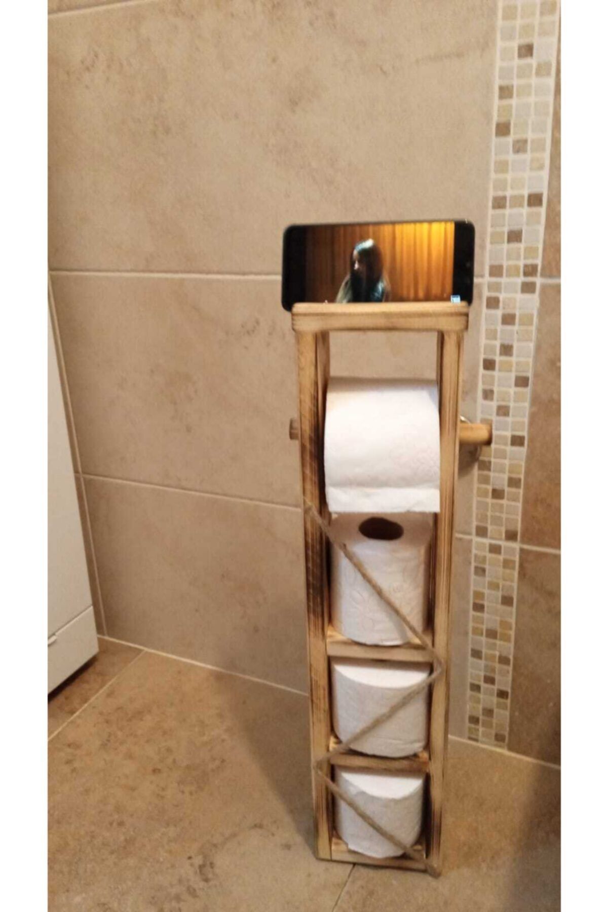 Ankaflex Ahşap Wc Kağıtlık Tuvalet Telefon Tutucu Standı Özellikli Banyo Kağıtlık