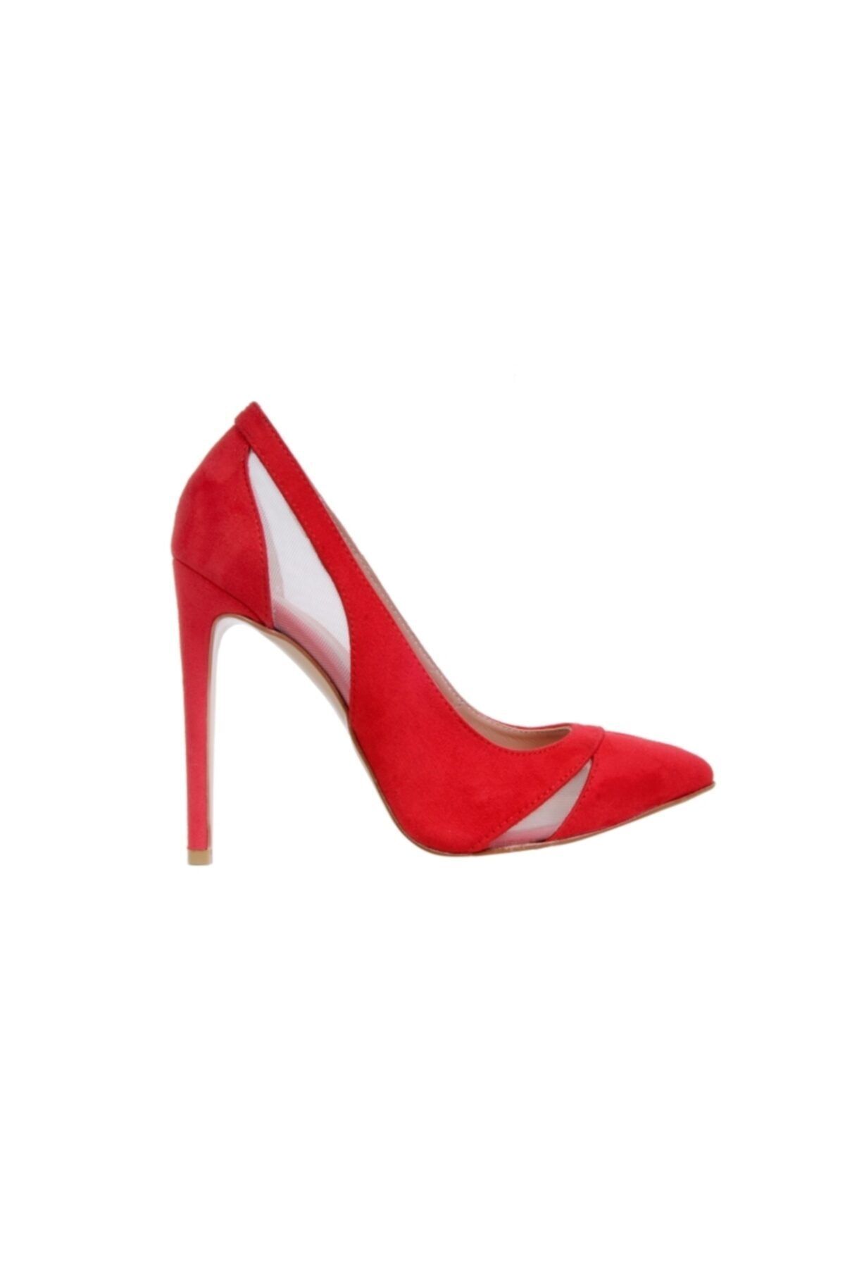 SVS SHOES ISTANBUL Kadın Kırmızı Süet Topuklu Ayakkabı