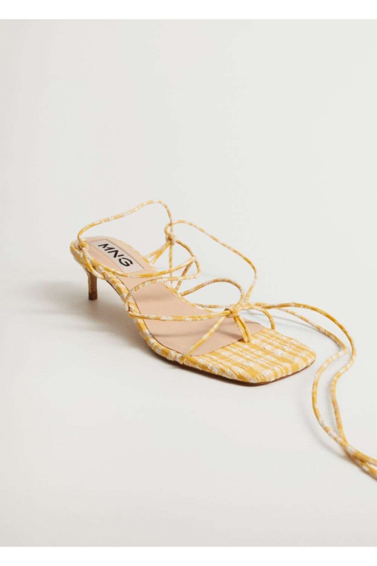 MANGO Kadın Sarı Vichy Kareli Bantlı Sandalet