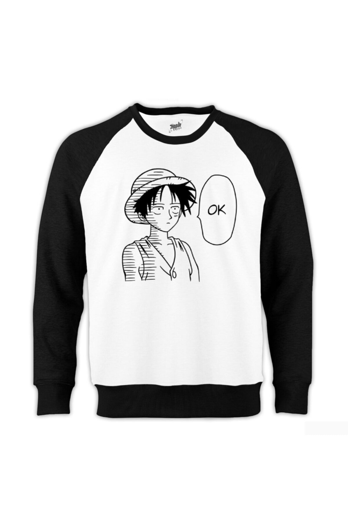 Z zepplin One Piece Luffy Ok Reglan Kol Beyaz Sweatshirt