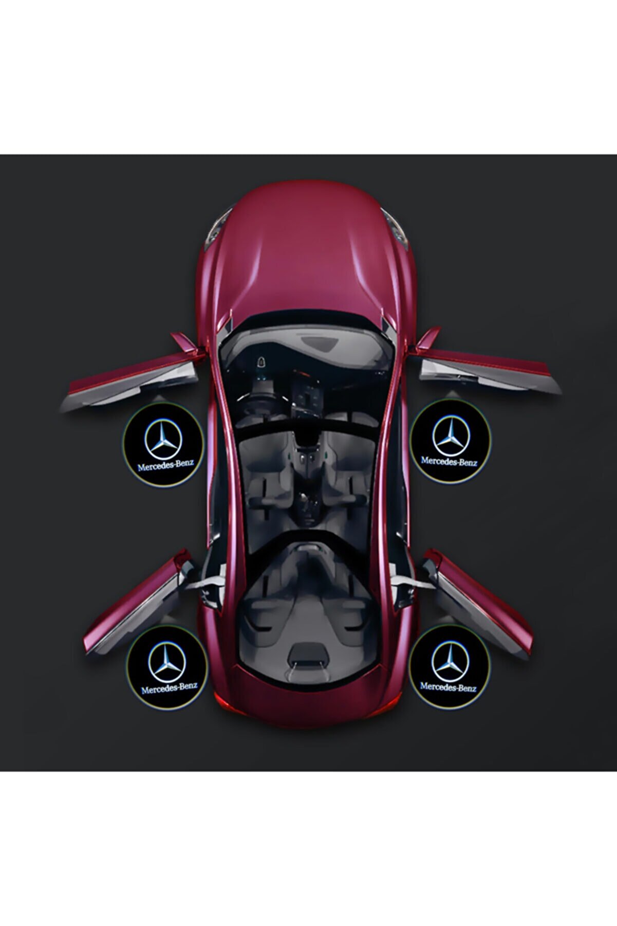 Waxen Mercedes Kapı Altı Pilli Led Logo Hd Lens Karanlık Ve Mesafe Sensörlü Led Işıklı Lamba