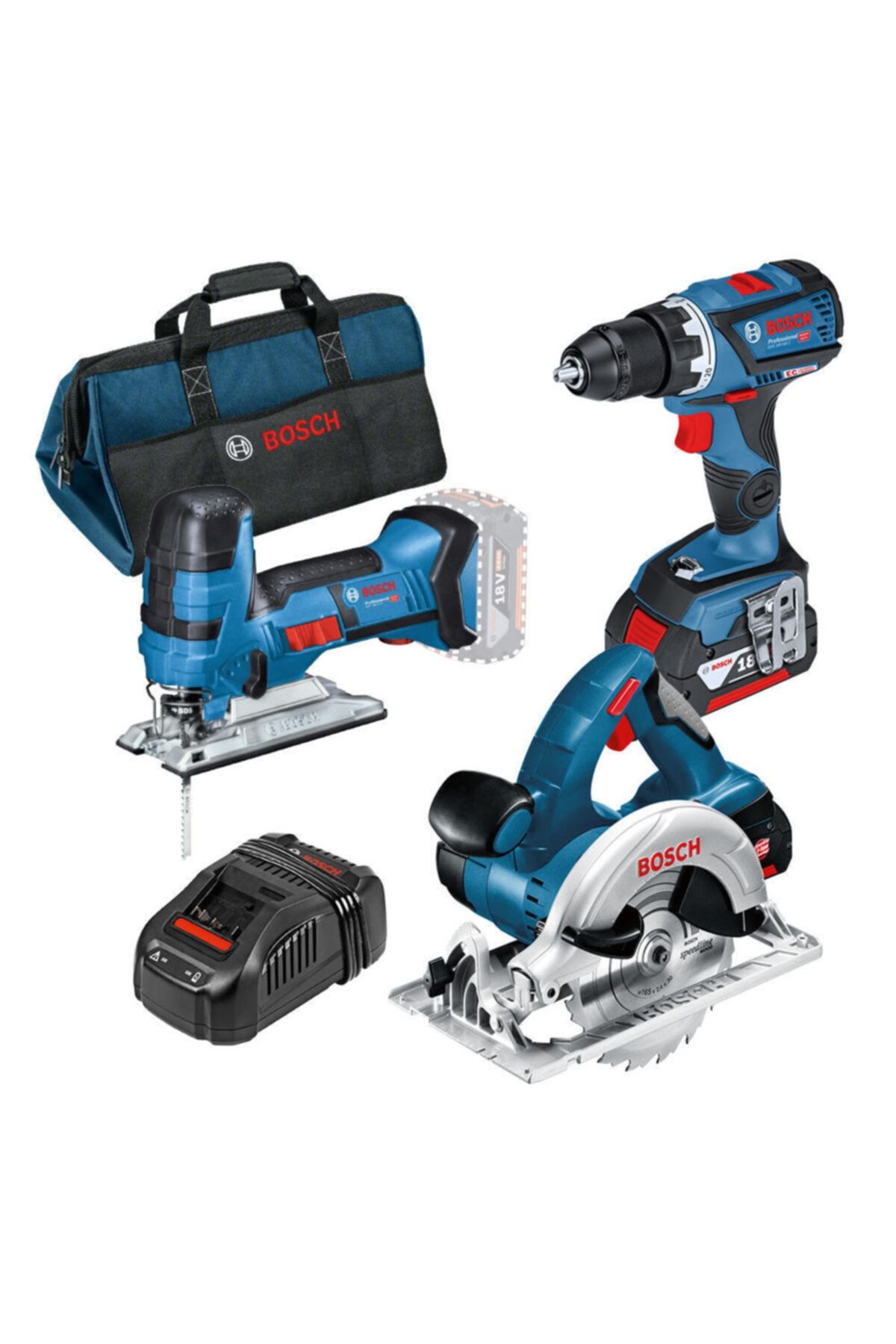 Bosch Gsr 18v-60 C + Gst 18v-lı S + Gks 18 V-lı + Çanta 2x5.0ah Akülü Profesyonel Set - 0615990k1e