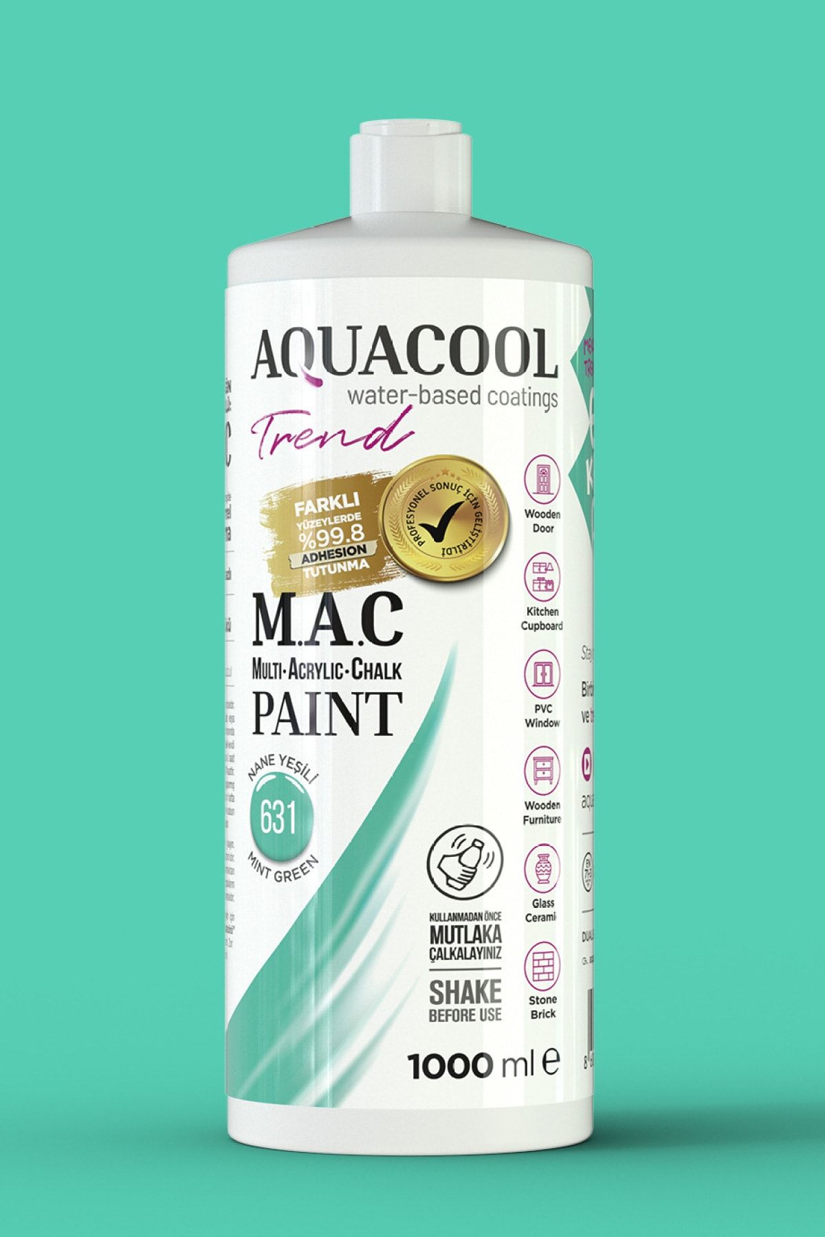 Aquacool Trend M.a.c Su Bazlı Akrilik Boya 631 Nane Yeşili 1000 ml