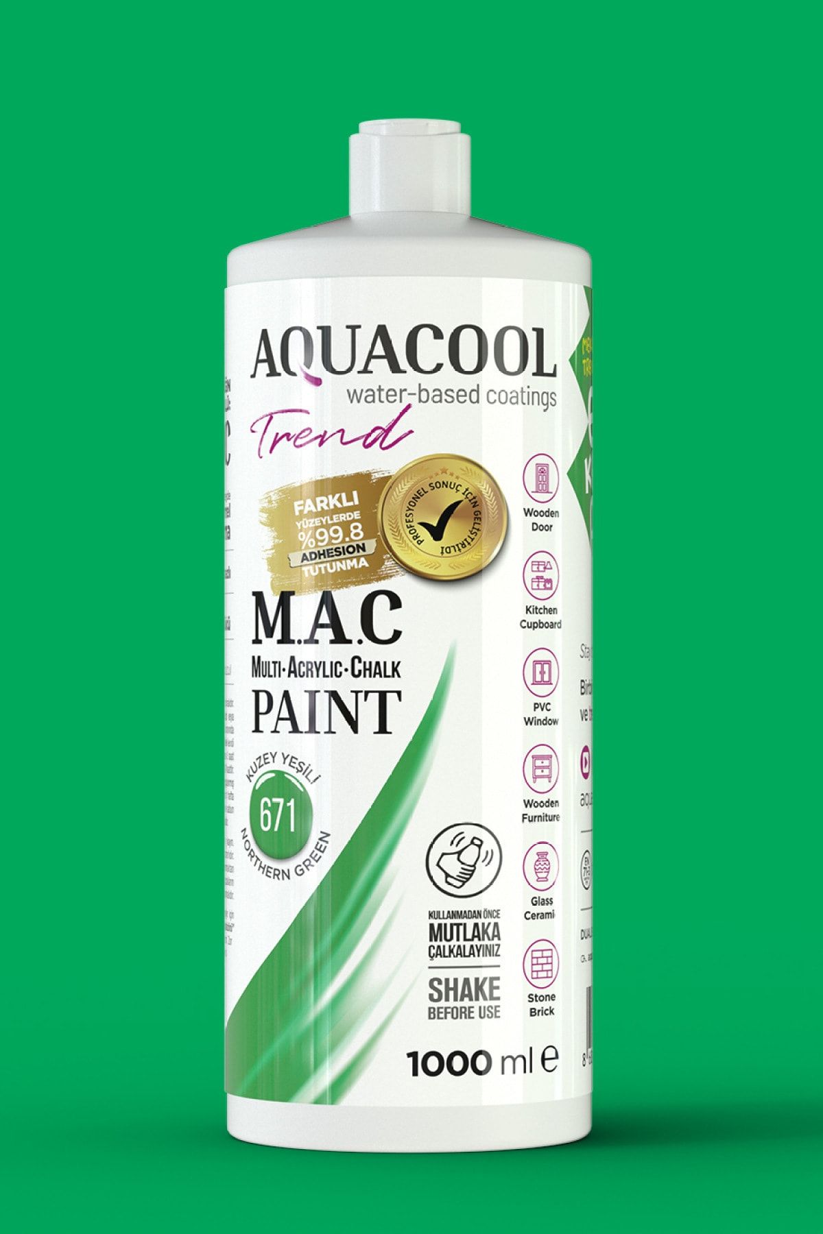 Aquacool Trend M.a.c Su Bazlı Akrilik Boya 671 Kuzey Yeşili 1000 ml