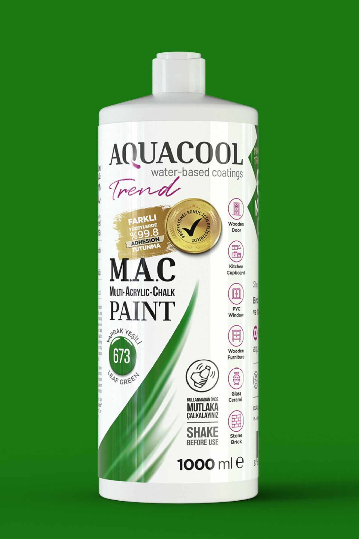 Aquacool Trend Su Bazlı Akrilik Boya 673 Yaprak Yeşili 1000 ml