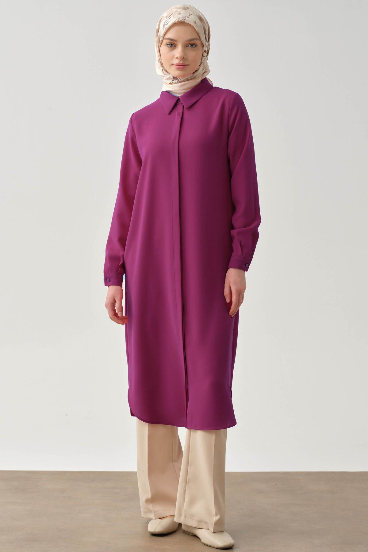 Tuğba Gizli Patlı Basic Tunik - Fuşya