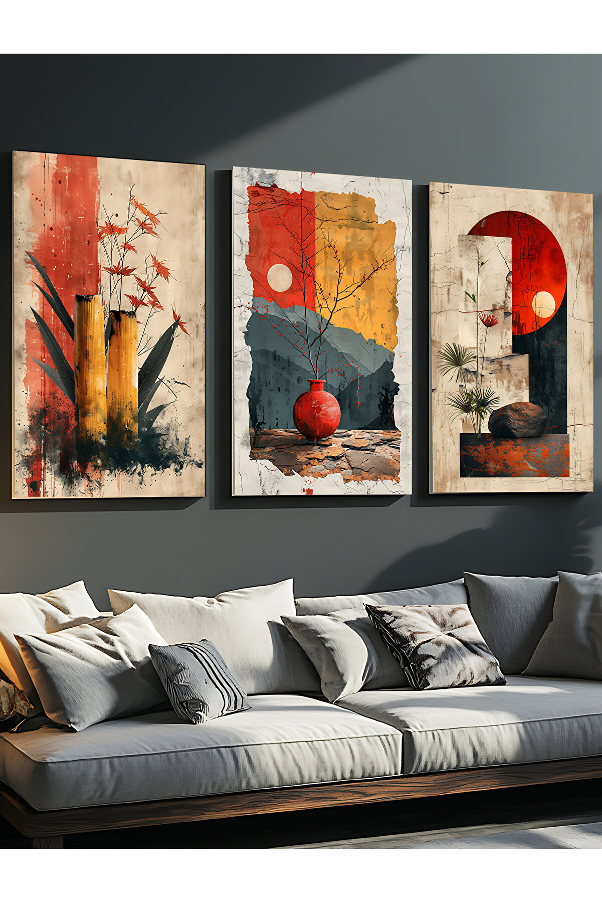 Design Art House 3'lü Modern Kanvas Tablo - Ev Ofis Dekorasyonu