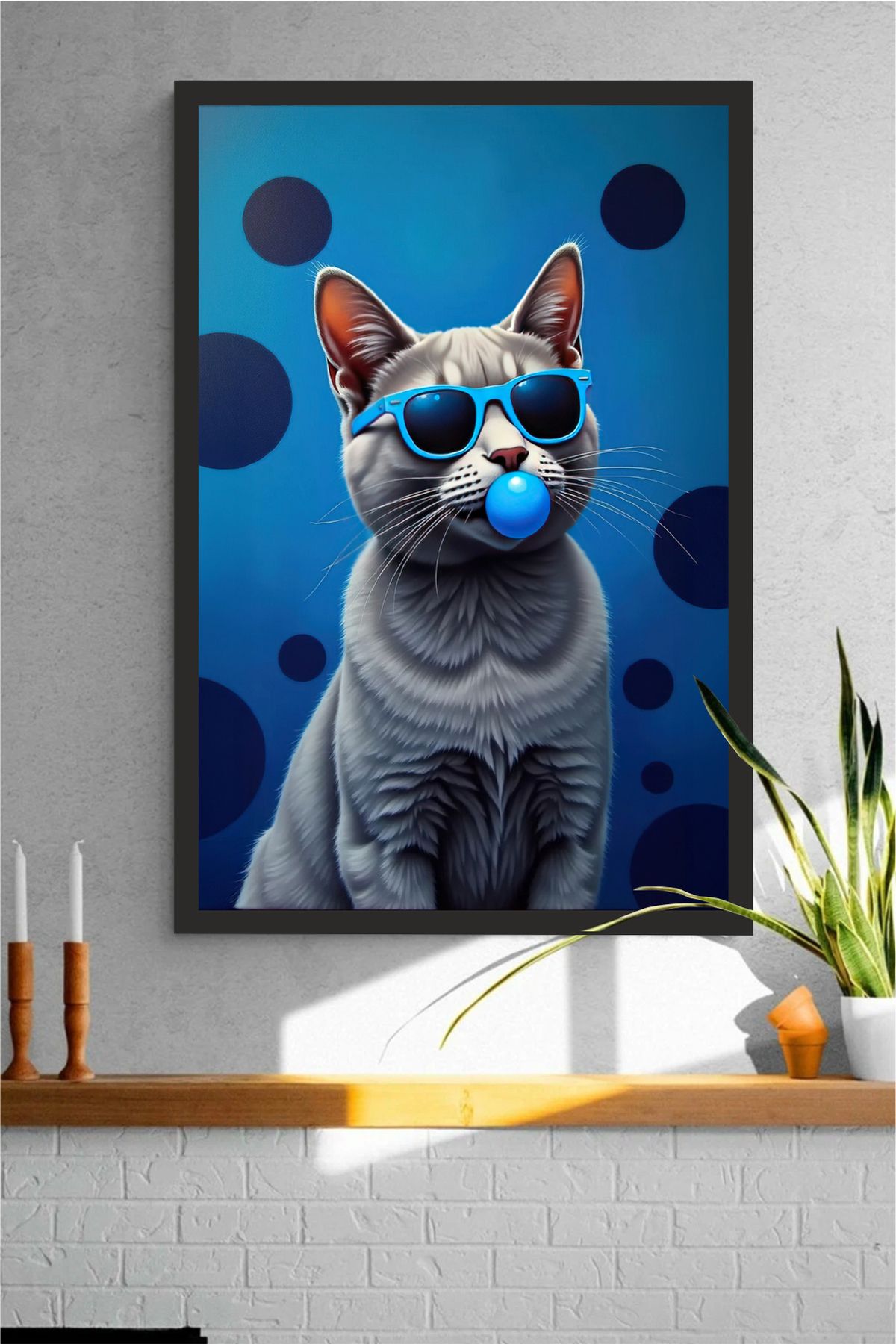 Cadran Kedi tasarımlı Çerçeve Görünümlü Mdf Tablo