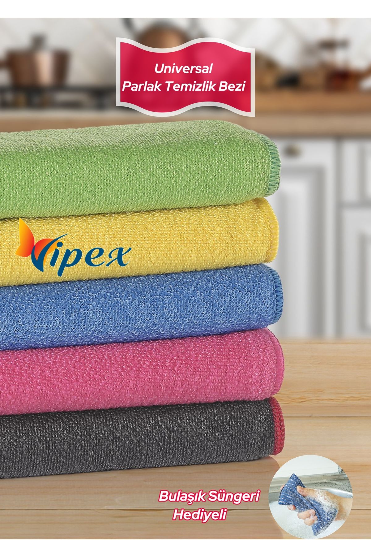 VİPEX 5 Adet 40x40 Universal 320 Doku Parlak Cam Bezi