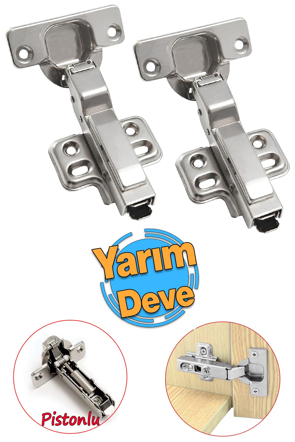 Badem10 Yarım Deve Frenli Pistonlu 2 Adet Dolap Kapak Menteşesi Yavaşlatıcı Tas Menteşe