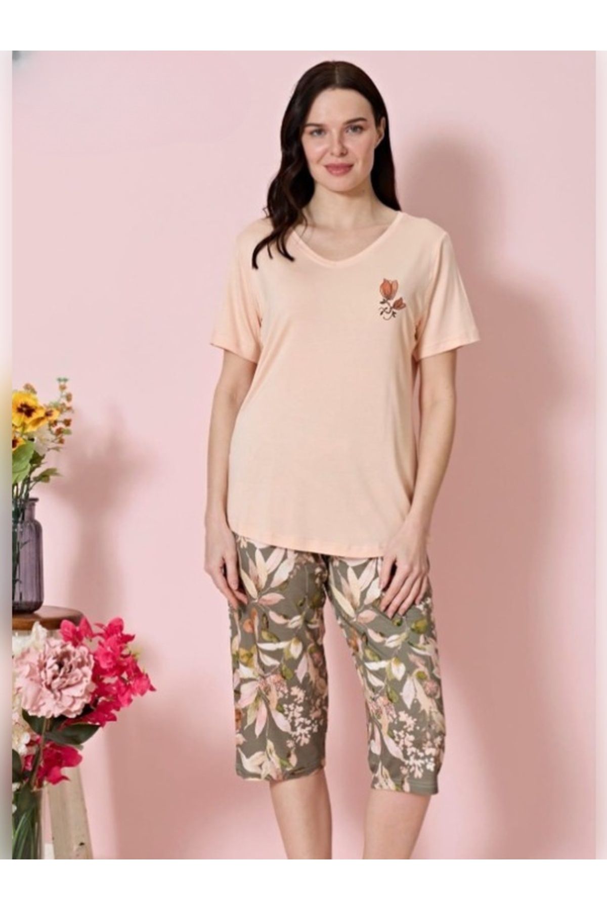 Over Sleep by Poleren Pamuklu Kadın Kapri Pijama Takımı