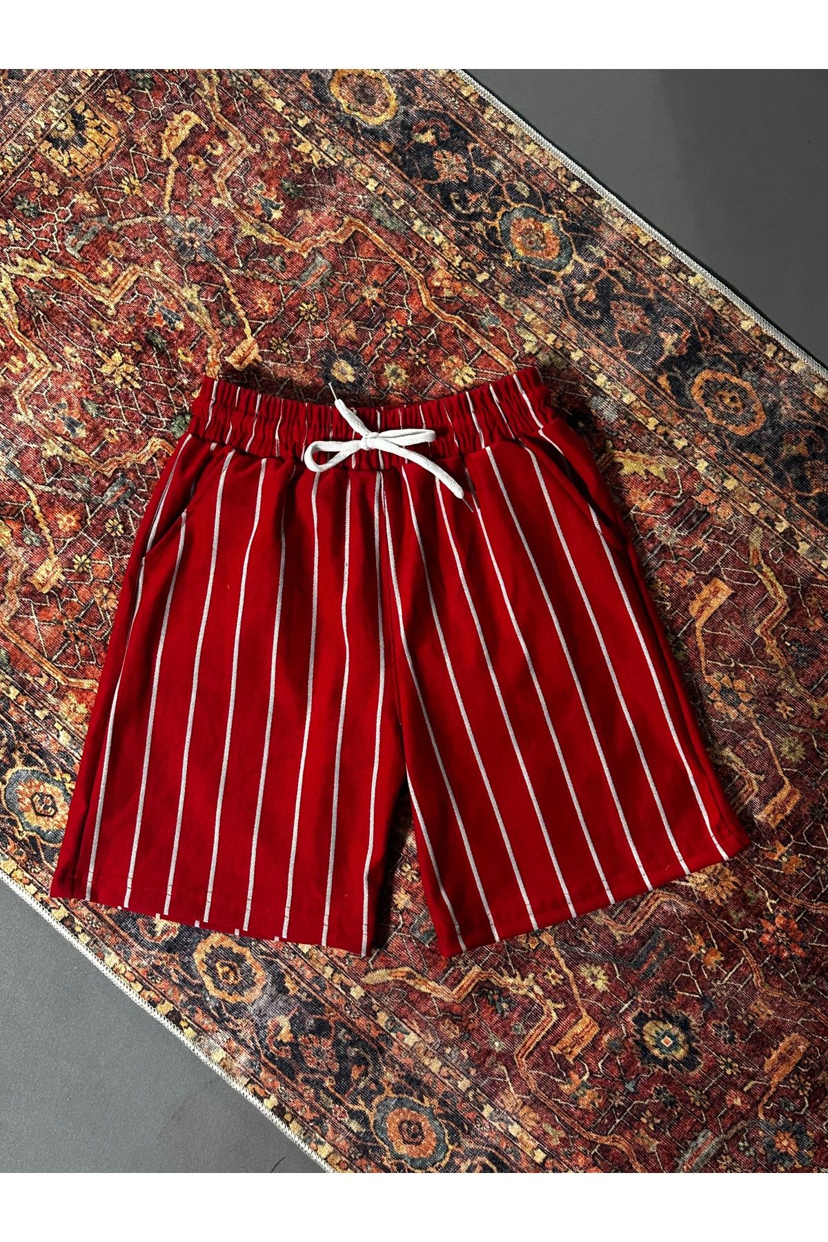 pandy Çizgili Unisex Basic Şort