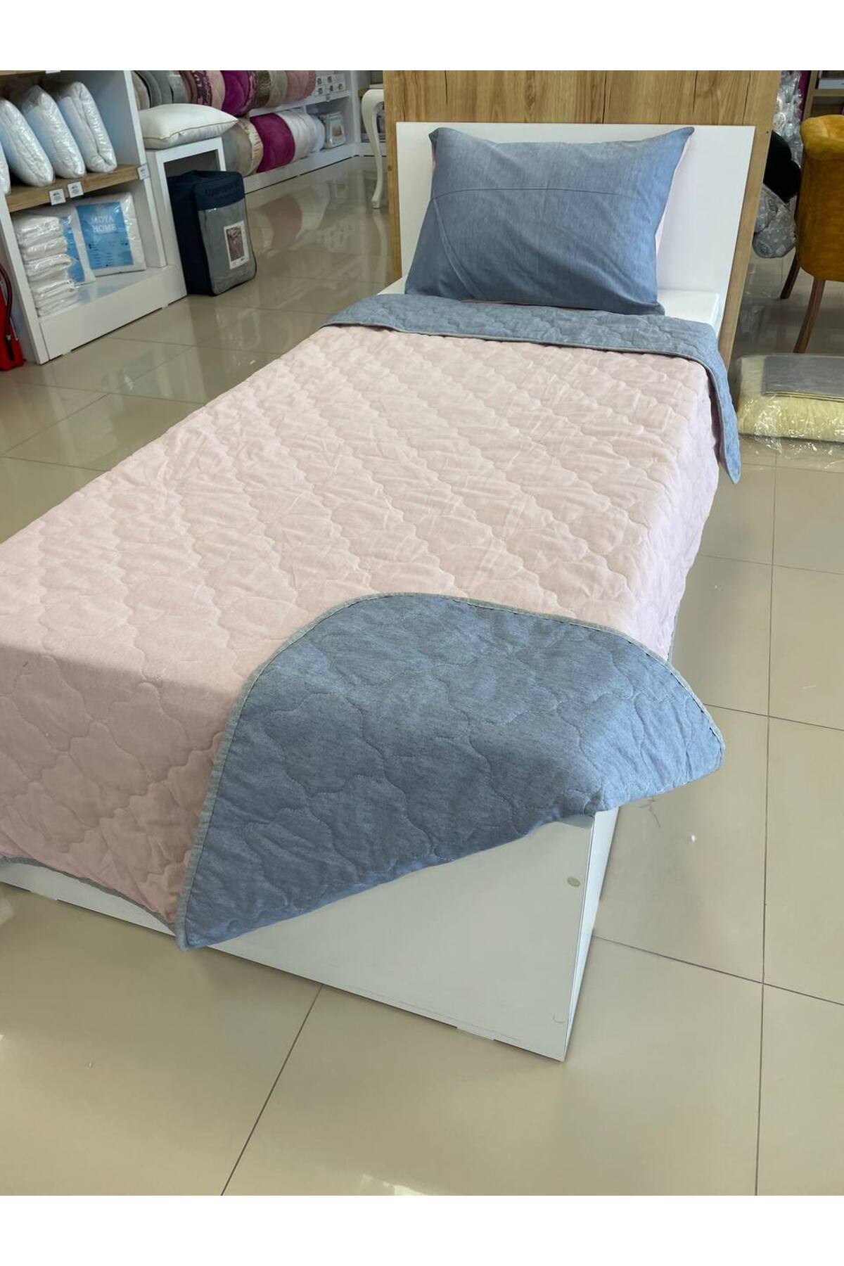 argehome Tek Kişilik Kapitoneli Çift Taraflı Yatak Örtüsü Takımı Genç Çocuk Odası Yatak Örtüsü Gül Kurusu