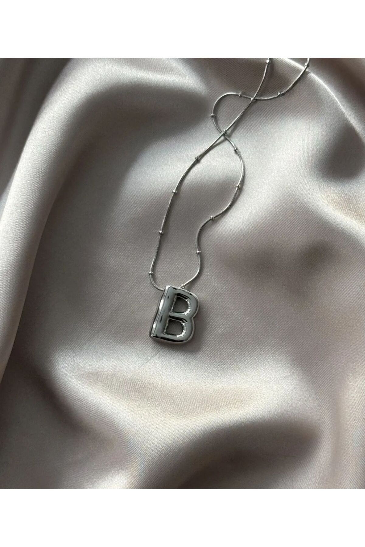 stainles steel B HARFLİ BALON GÜMÜŞ ÇELİK KOLYE B HARF