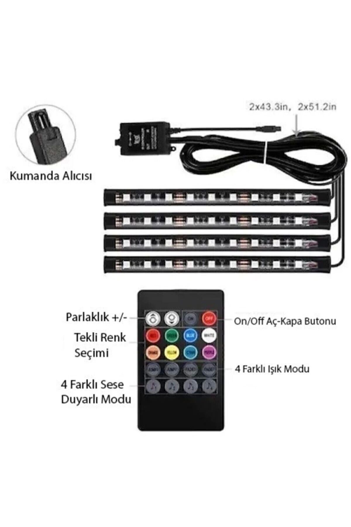 Lalezar Garage Tiger Marketing Araç Içi Aydınlatma Kumandalı Müziğe Duyarlı 9 Led Ayak Altı Led - 7 Renk Rgb