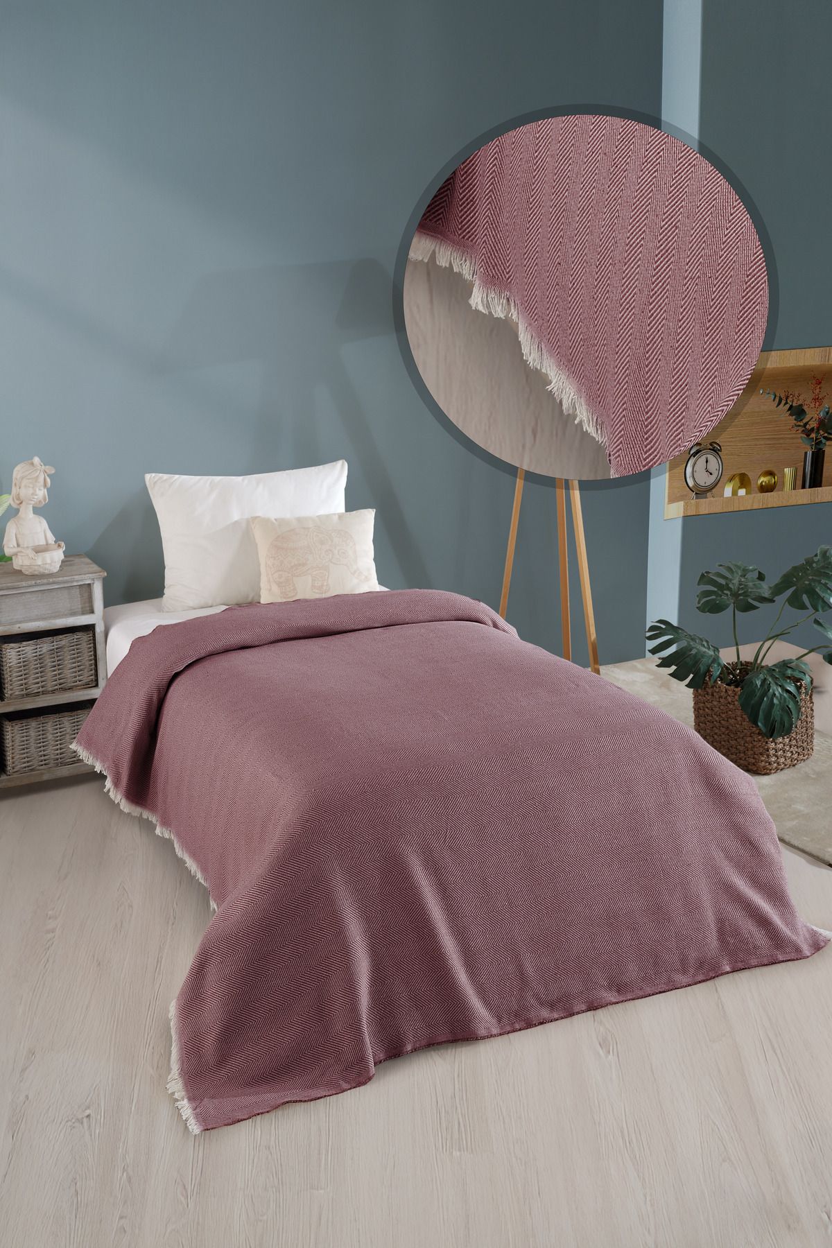 LADYNİL Natural Tek Kişilik Yatak Örtüsü 180x210 Cm Bordo