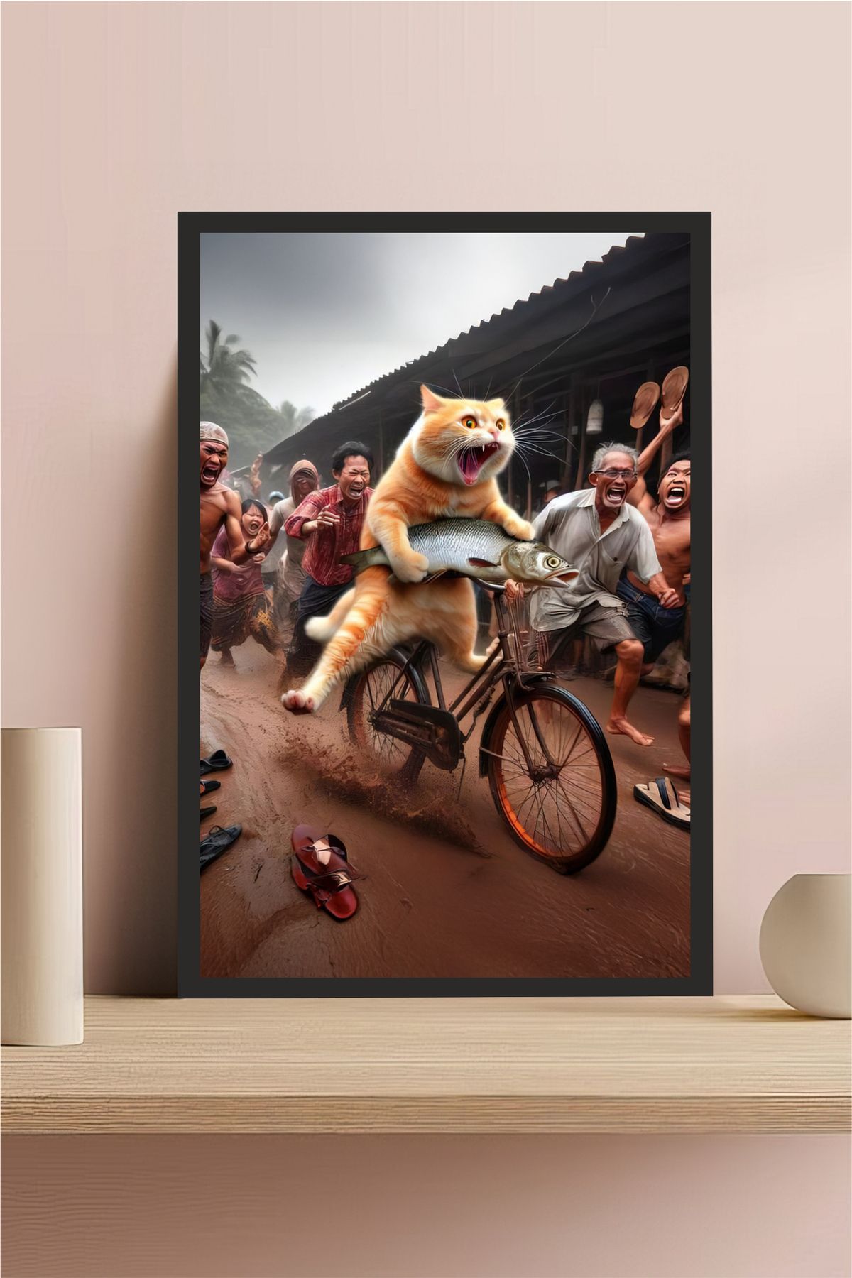 Cadran Kedi tasarımlı Çerçeve Görünümlü Mdf Tablo
