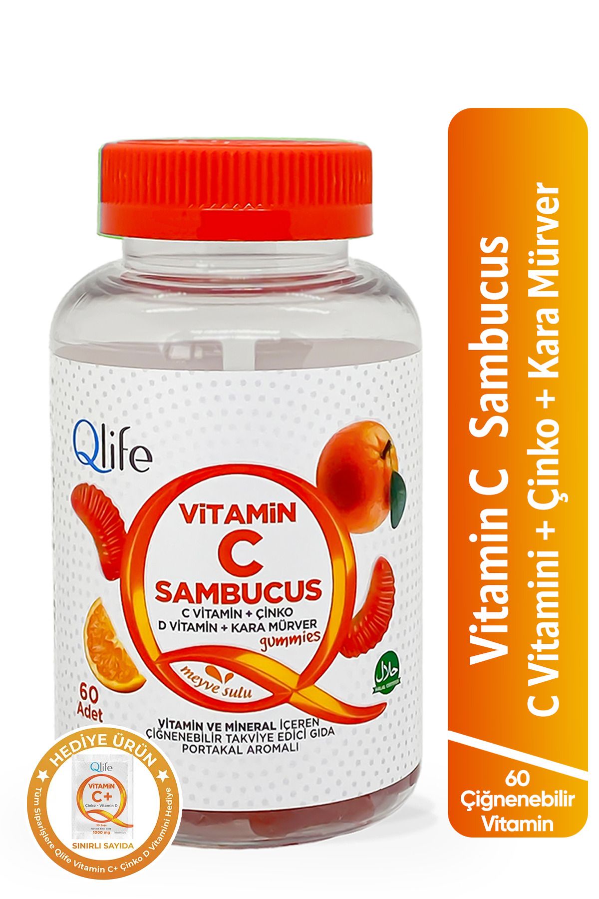 Qlife Vitamin C Sambucus Gummies Çiğnenebilir 60 Adet
