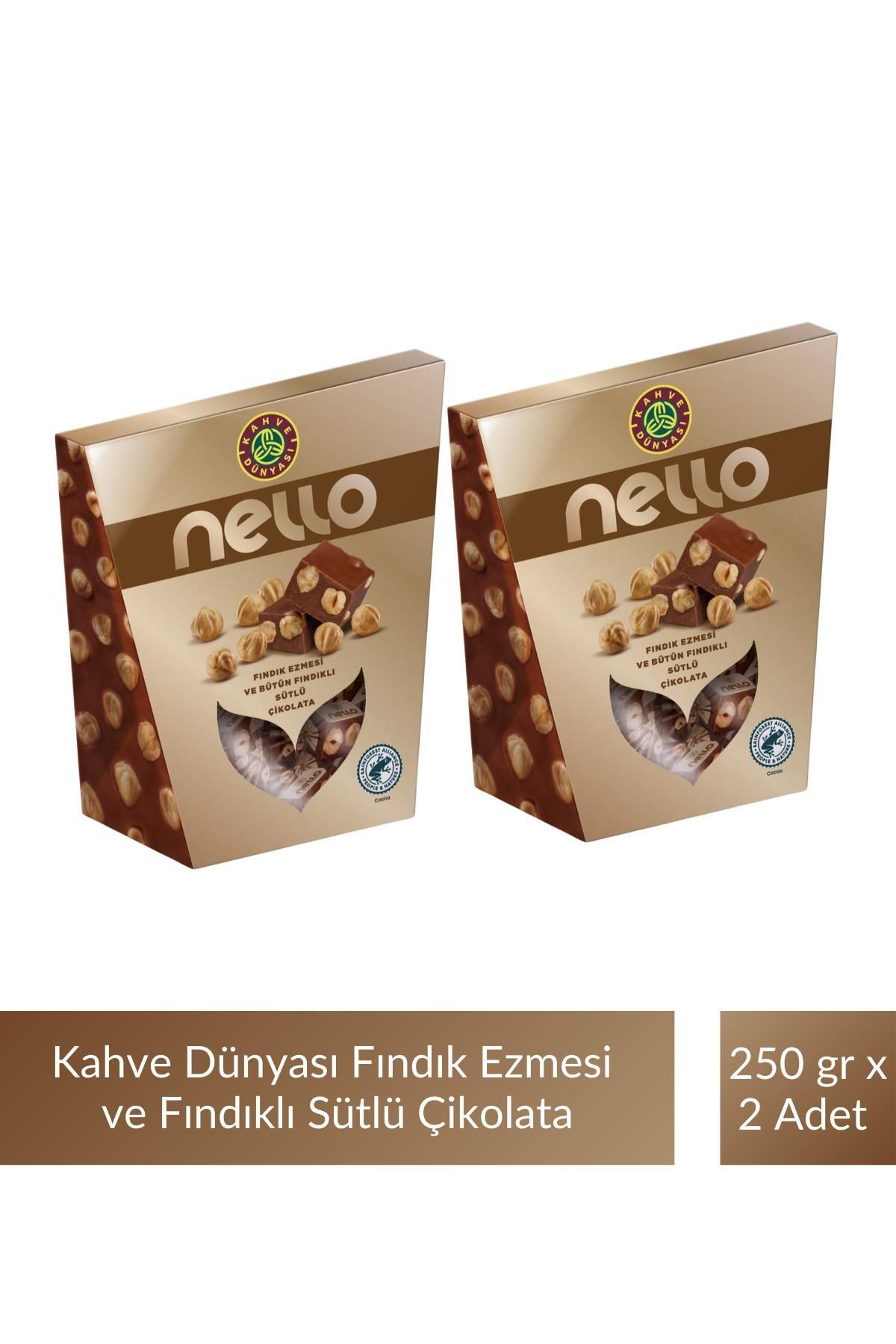 Kahve Dünyası Kahve Dünyası Nello Fındık Ezmesi ve Bütün Fındıklı Sütlü Çikolata 250 gr x 2 Adet