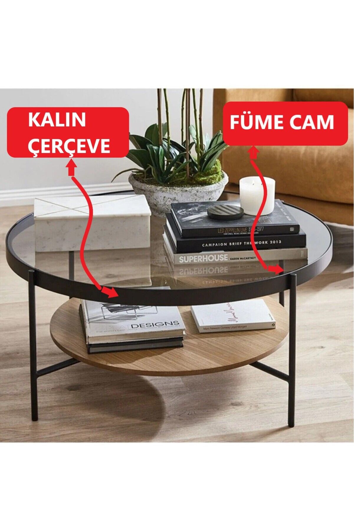BETA AKSESUAR Oslo Orta Sehpa - Füme Cam / Antik Çam