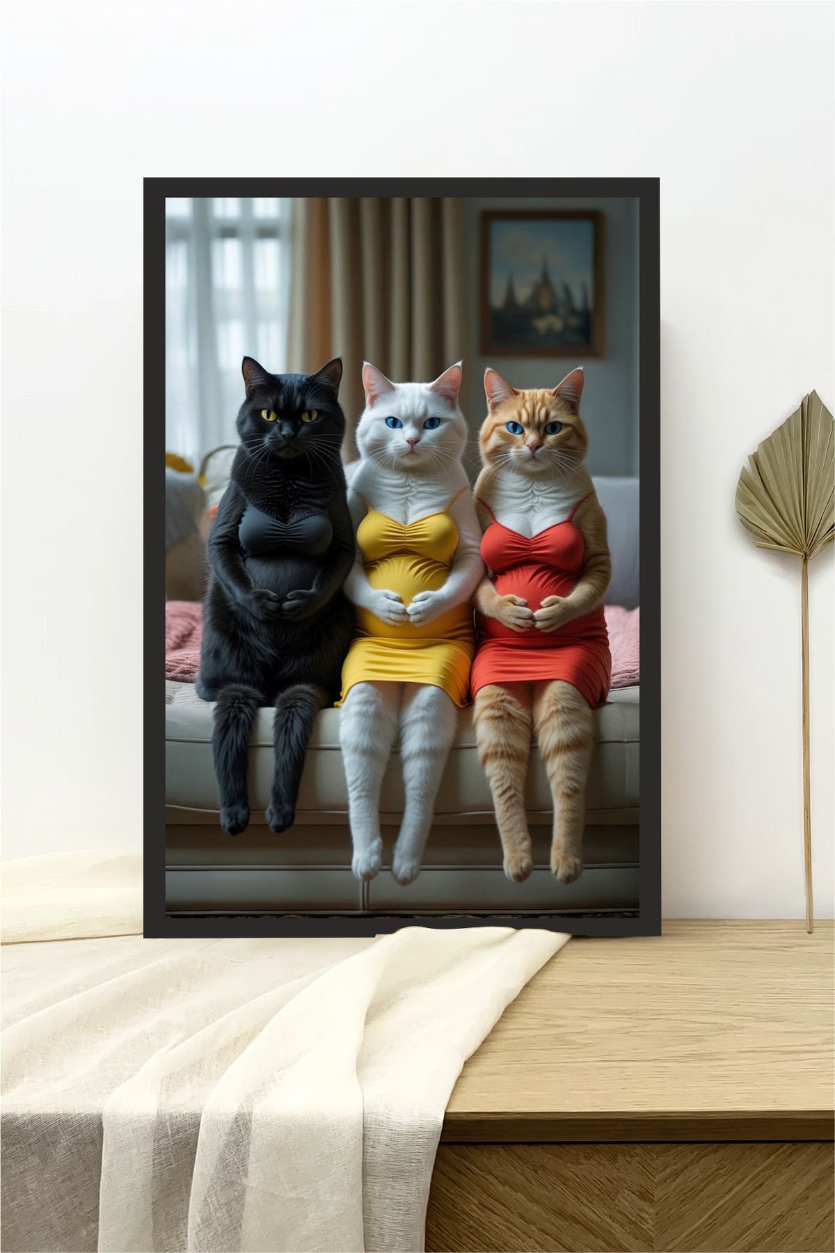 Cadran Kedi tasarımlı Çerçeve Görünümlü Mdf Tablo