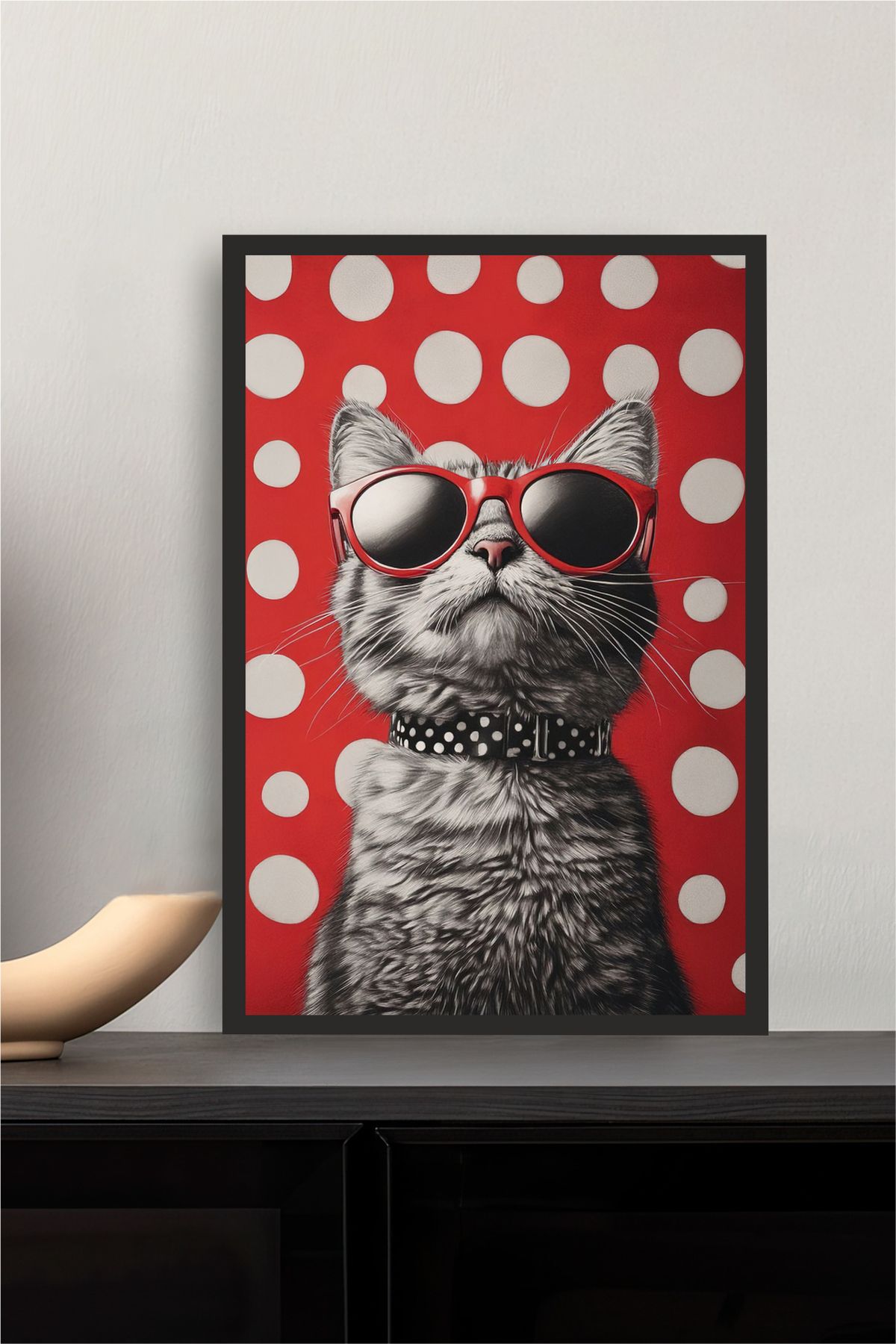 Cadran Kedi tasarımlı Çerçeve Görünümlü Mdf Tablo