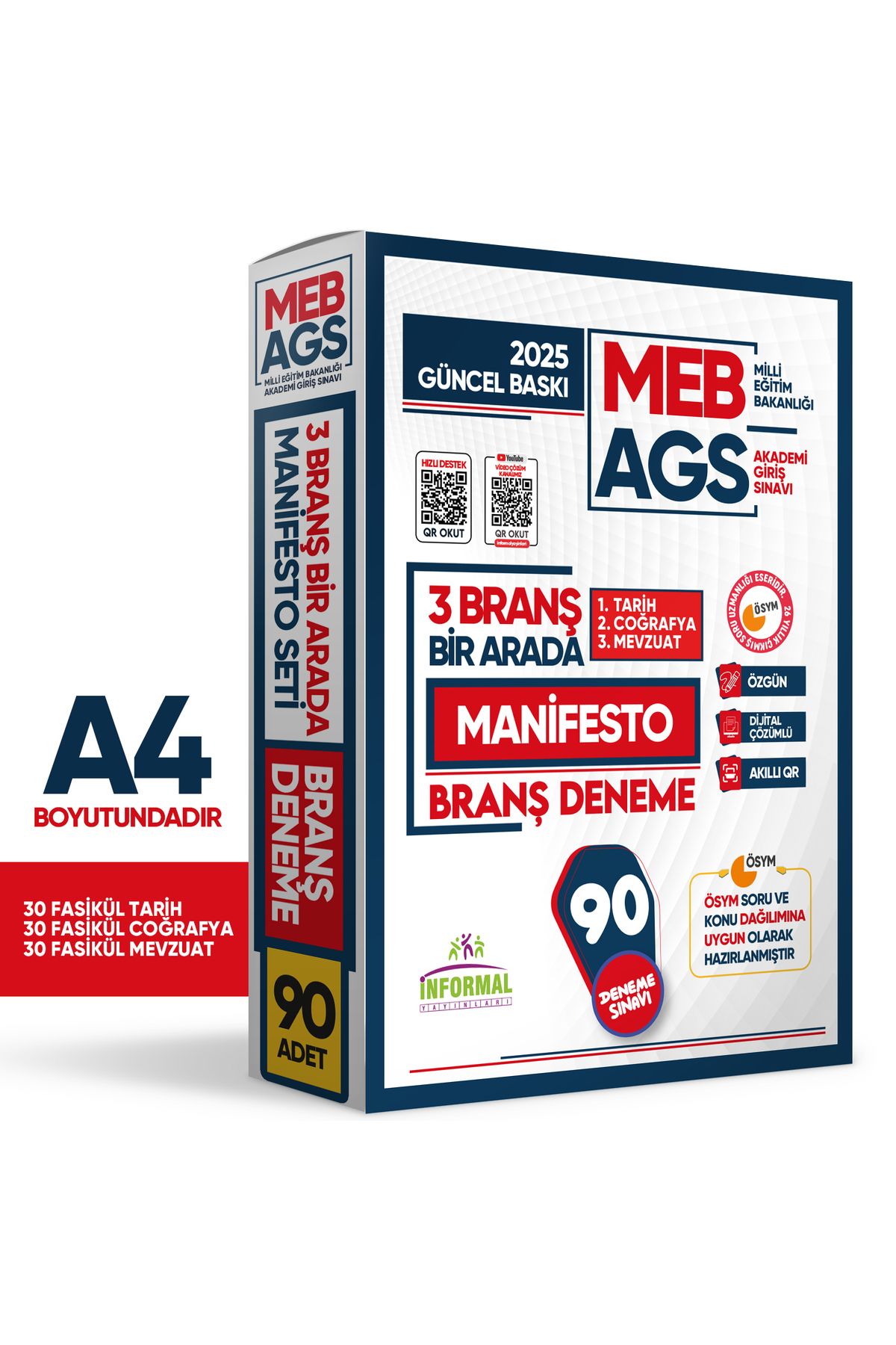 İnformal Yayınları 2025 Meb Ags Tarih-coğrafya-mevzuat Manifesto 90 Adet Branş Deneme (3X30) Fasikül Seti Çözümlü