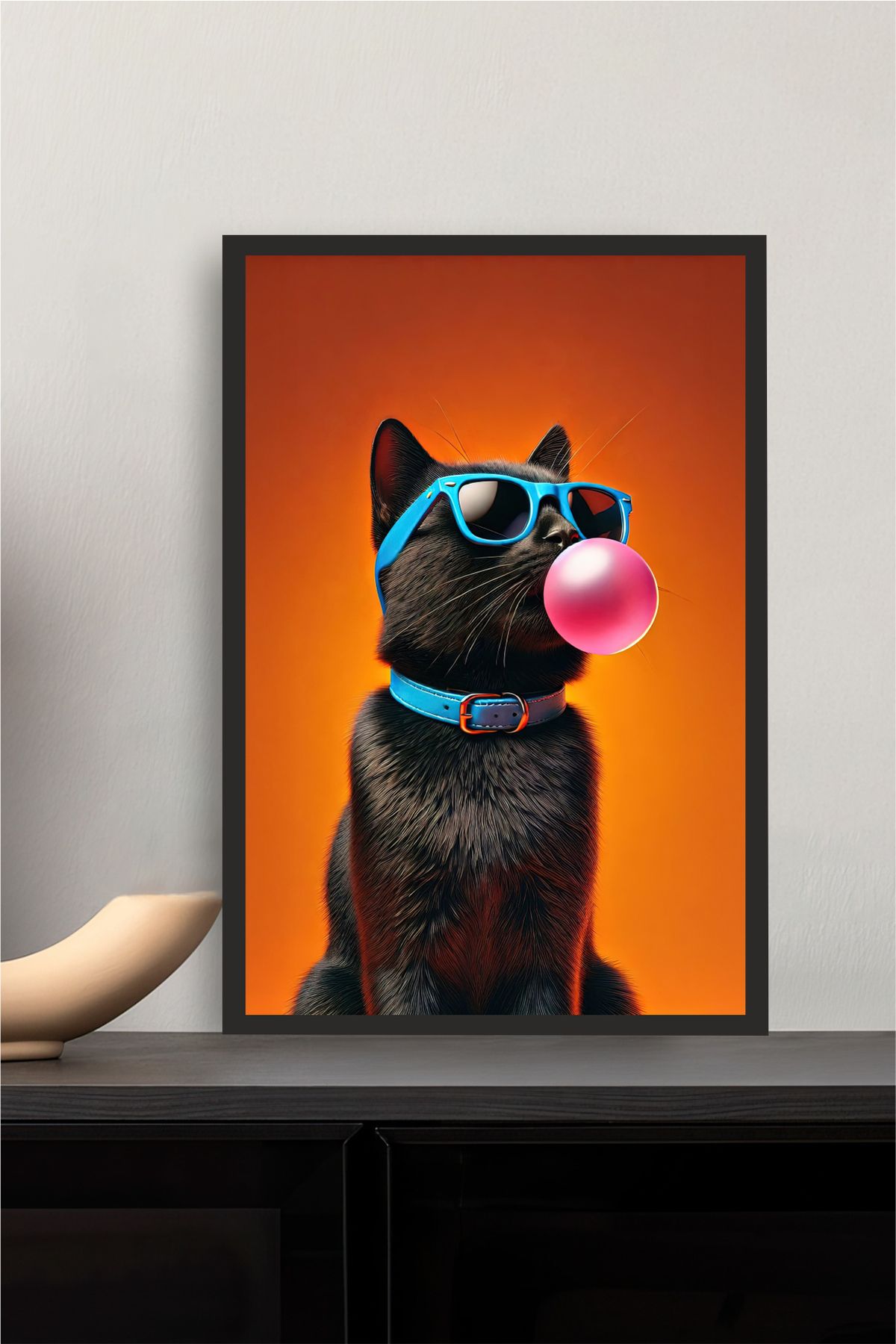 Cadran Kedi tasarımlı Çerçeve Görünümlü Mdf Tablo