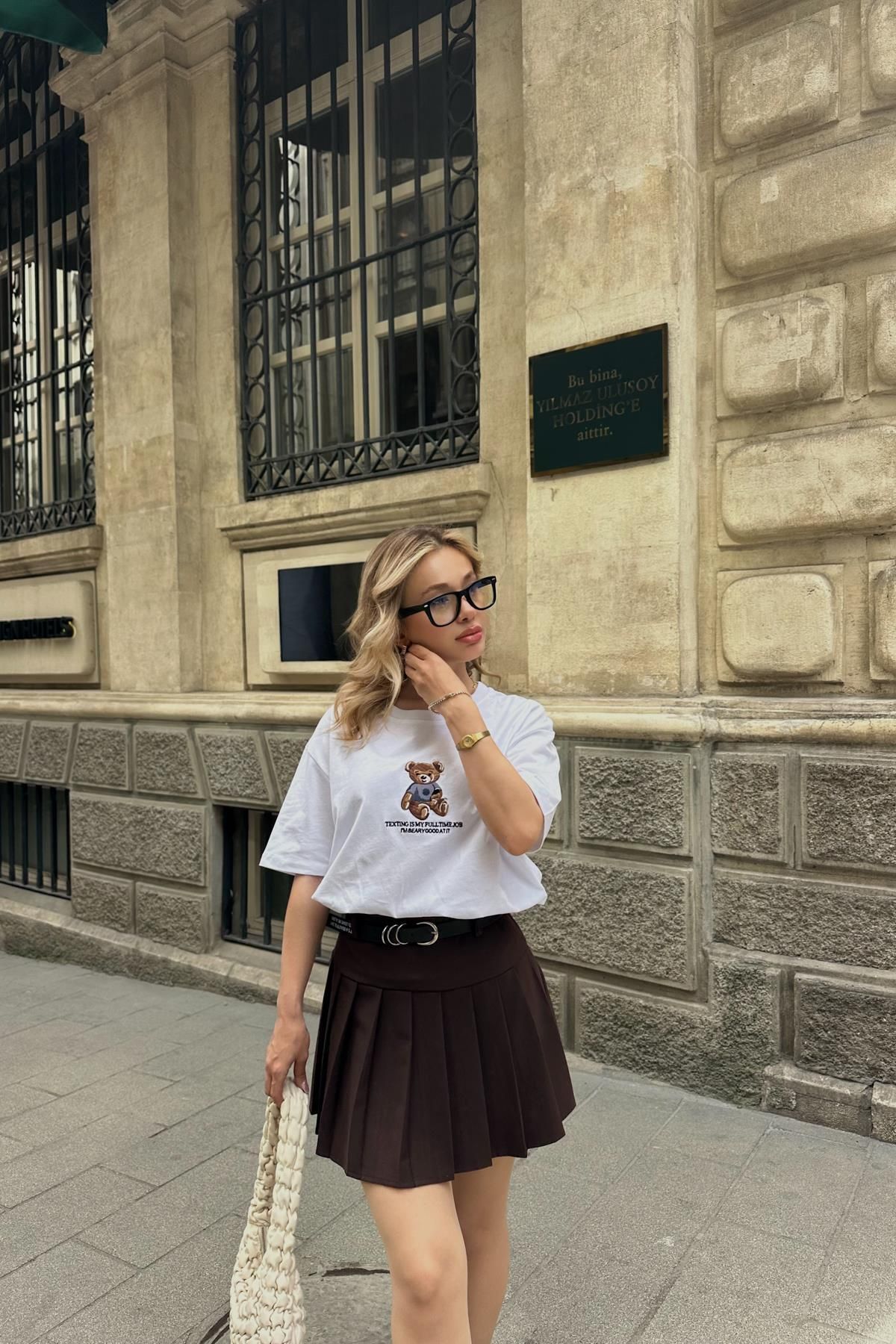 mylove Kemerli Pilise Şort Etek Kahve