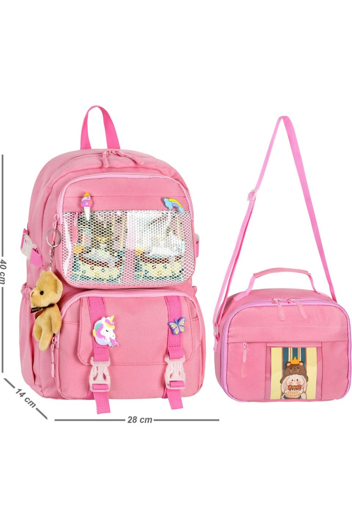 Waddell Kawaii Kore Tarzı Aksesuarlı Ilkokul Sırt Çantası Kız Ve Isı Yalıtımlı Termoslu Beslenme Çantası Set