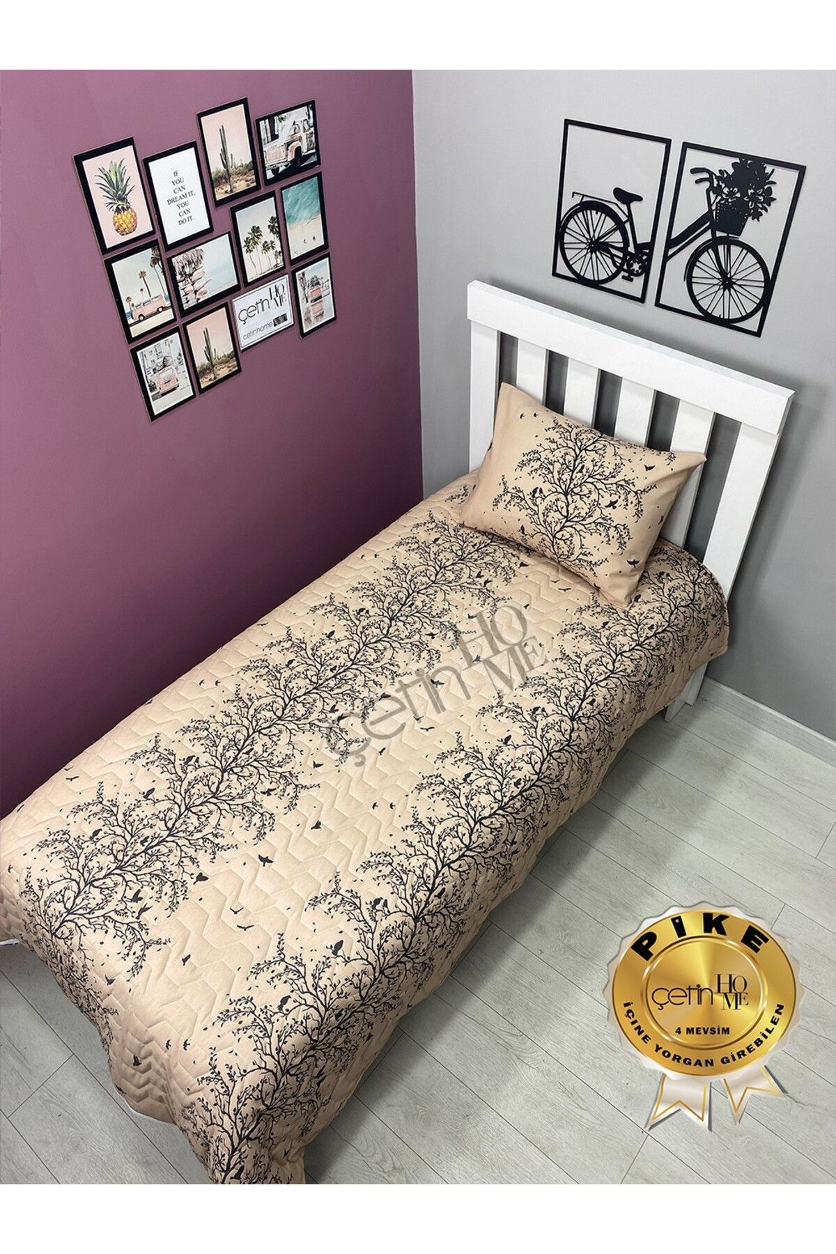 Çetinhome Çetinhome Tek Kişilik Kapitone Pike Seti 4 Mevsim Silva Bej