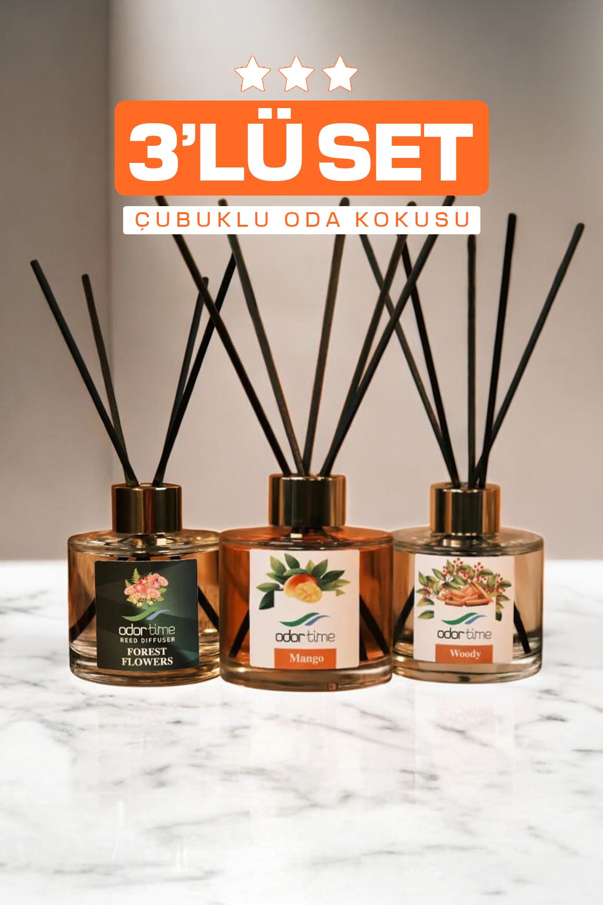 Odor Time Bambu Çubuklu Oda Kokusu Seti 3'lü Set - 3 Al 2 Öde